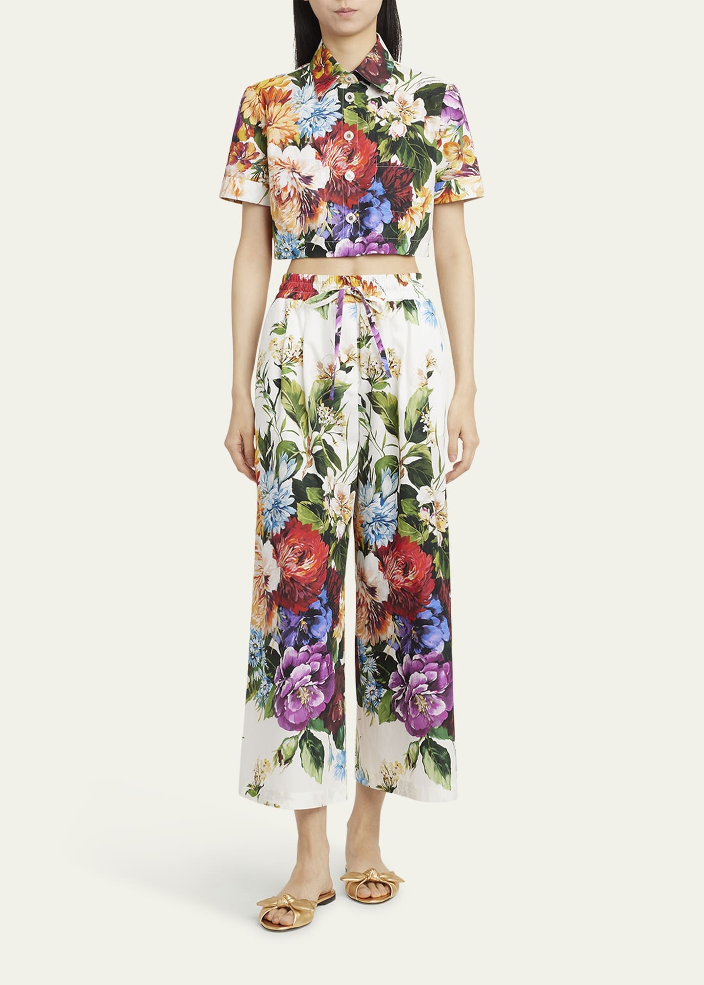 Flower Bouquet Popeline Crop Shirt - 2