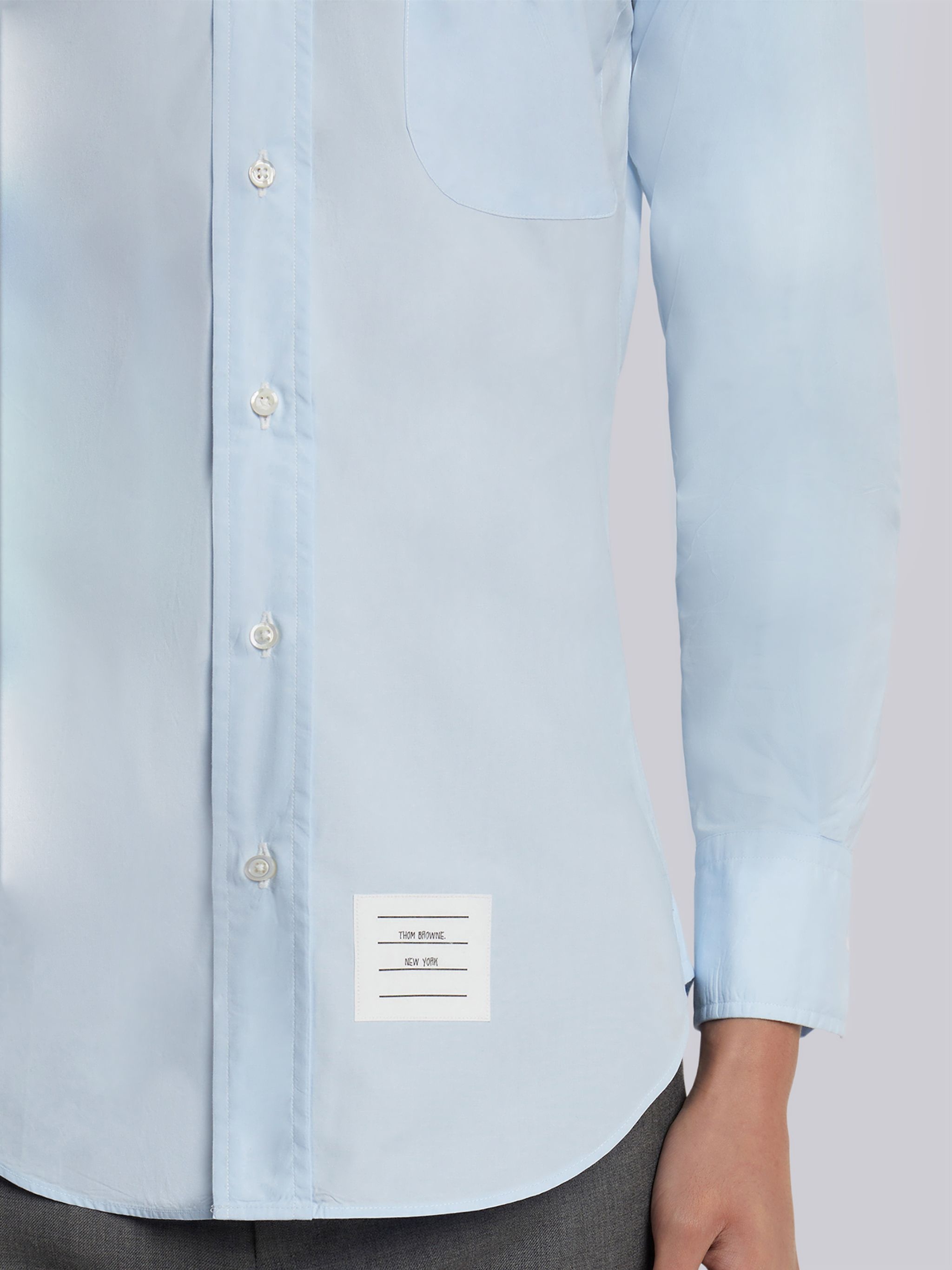 Light Blue Solid Poplin Stripe Grosgrain Placket Classic Fit Shirt - 5