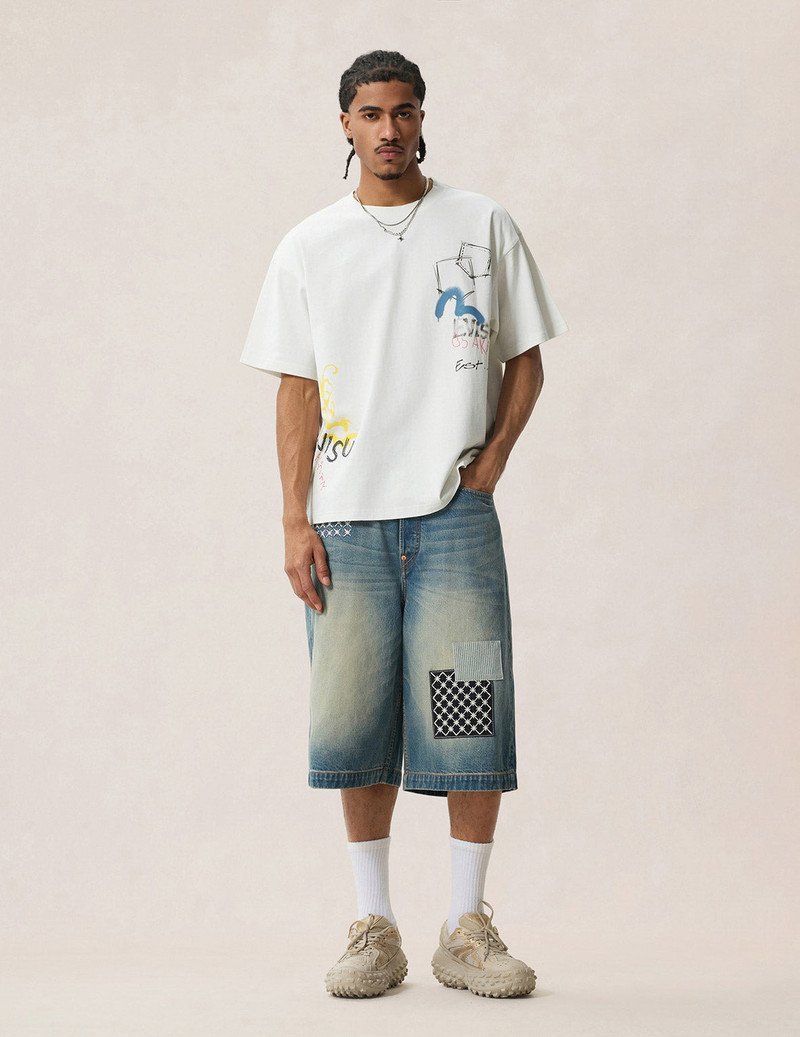 Hand-drawn Daicock and Multi-pocket Graffiti T-shirt 5