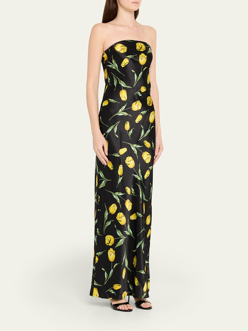 RODARTE Floral-Print Satin Strapless Maxi Dress outlook