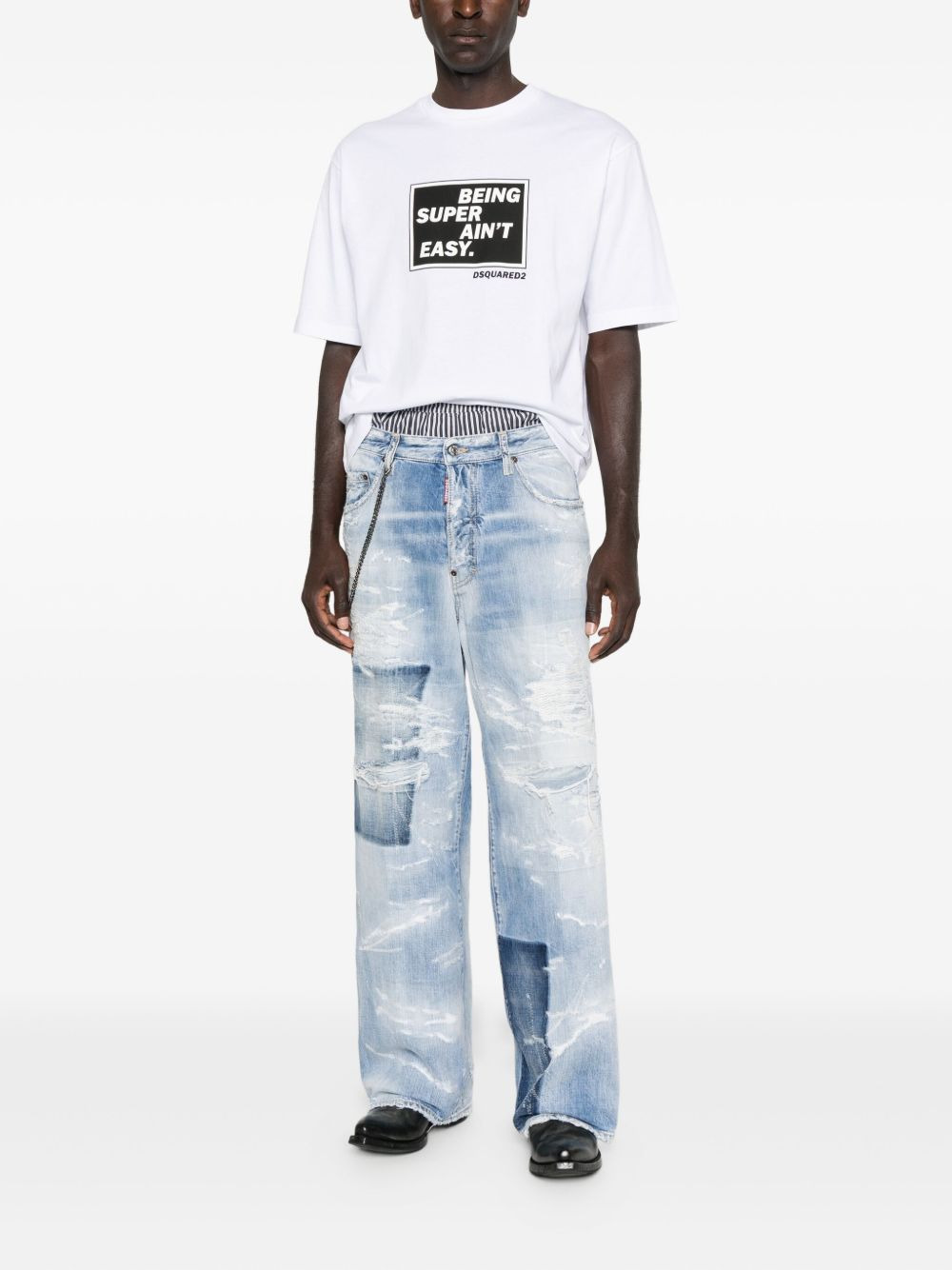 patchwork distressed jeans - 2