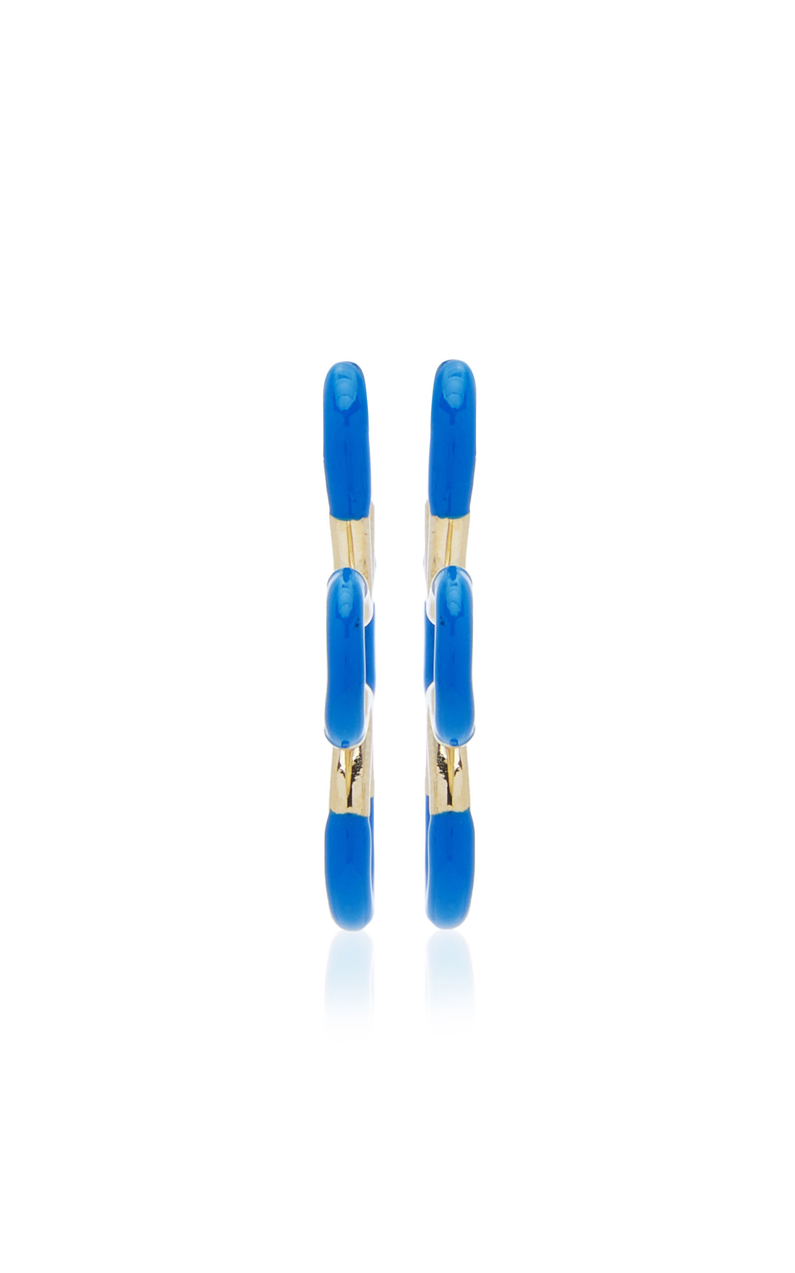 B 9K Yellow Gold Enameled Earrings blue - 4