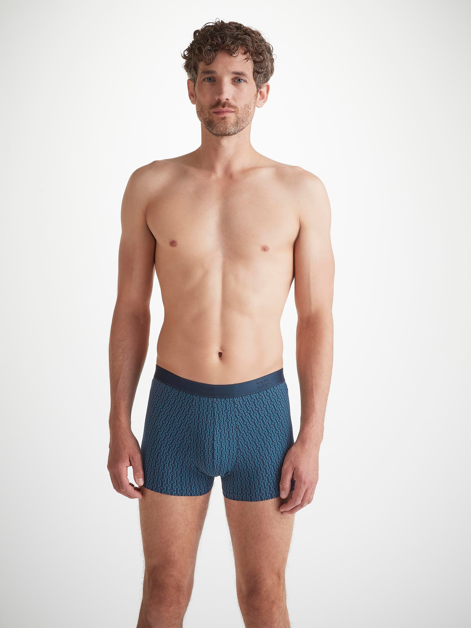 Men's Boxer Briefs Geometric Pima Cotton Stretch Navy - 1