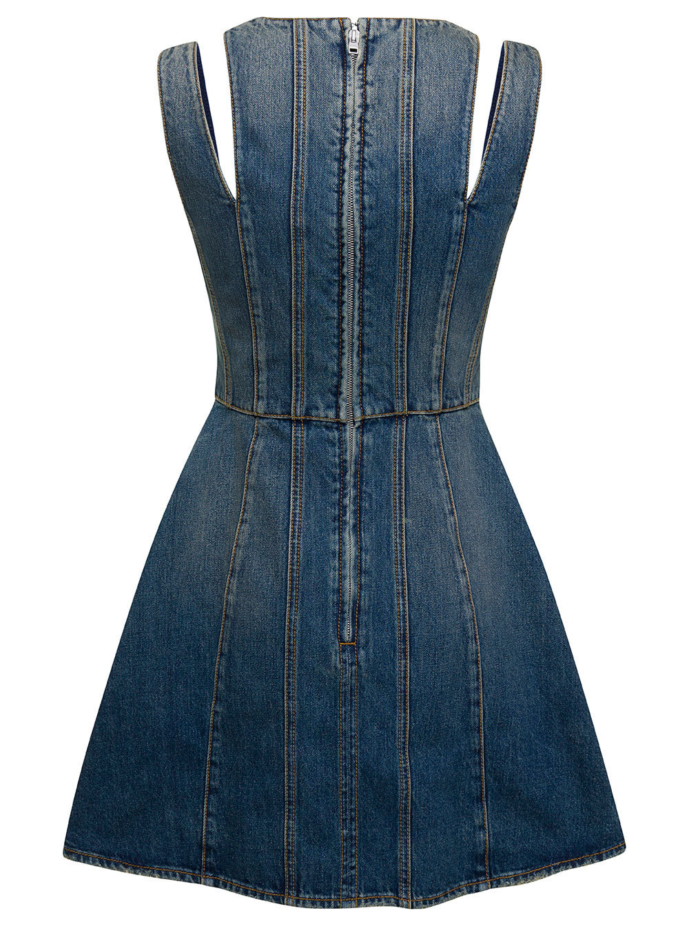 Alexander Mcqueen Women Blue Mini Dress With Cut-Out Detail And Pleated Skirt In Cotton Denim Woman - 2