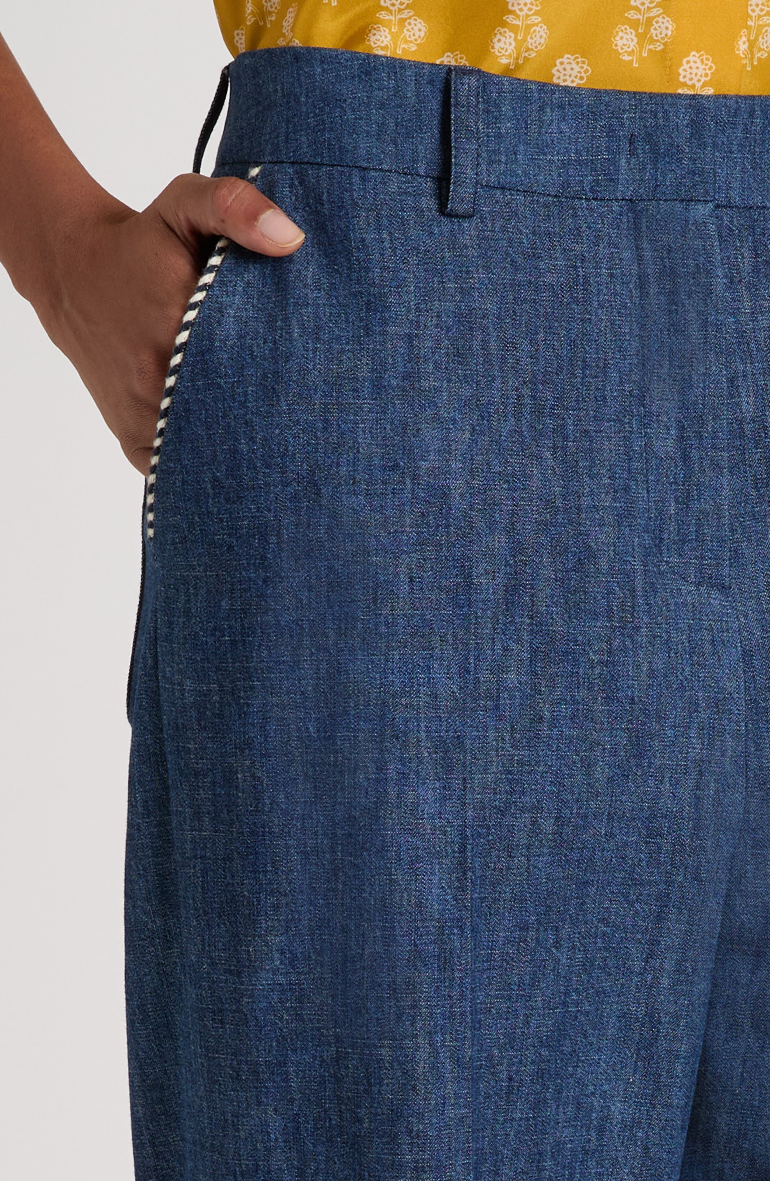 Valentino Garavani Cuffed Chambray Pants in Navy at Nordstrom - 5
