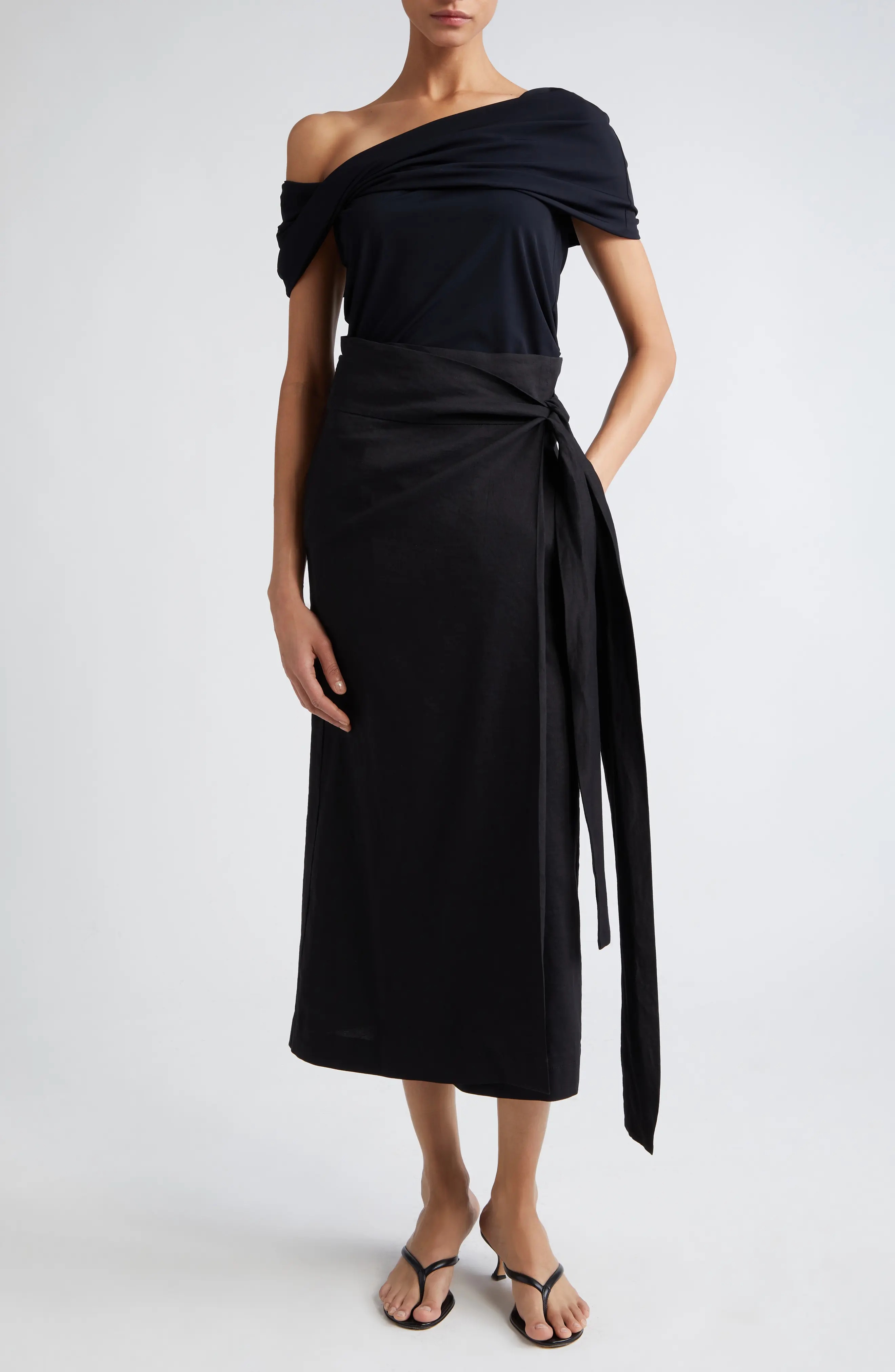 Linen Blend Wrap Skirt - 2