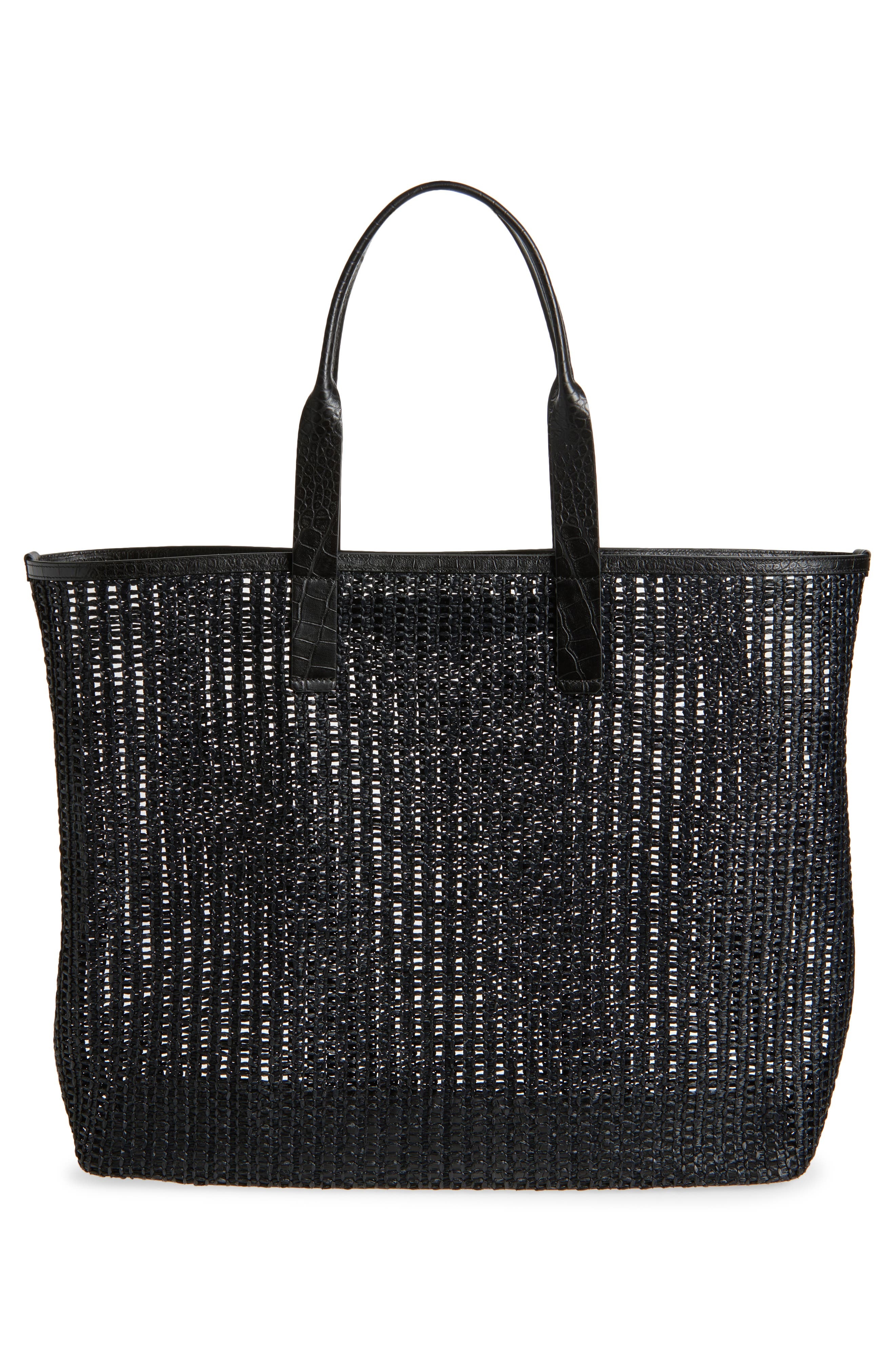 Dolce&Gabbana Adamo Woven Mesh & Leather Shopper in Black/Black at Nordstrom - 3