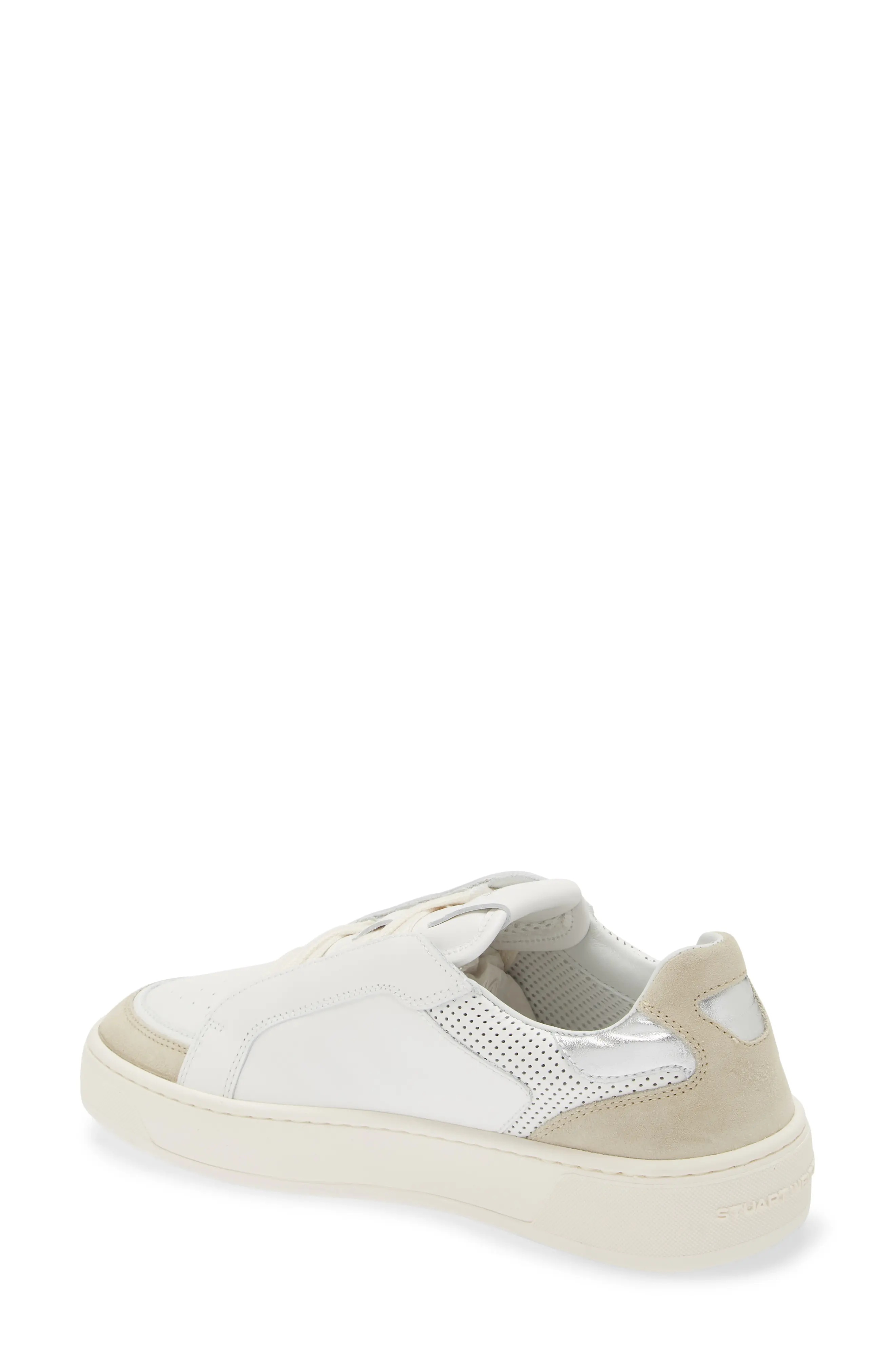 Courtside Retro Sneaker in Beige/White/Silver Calf - 2