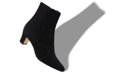 Manolo Blahnik Black Suede Round Toe Ankle Boots outlook