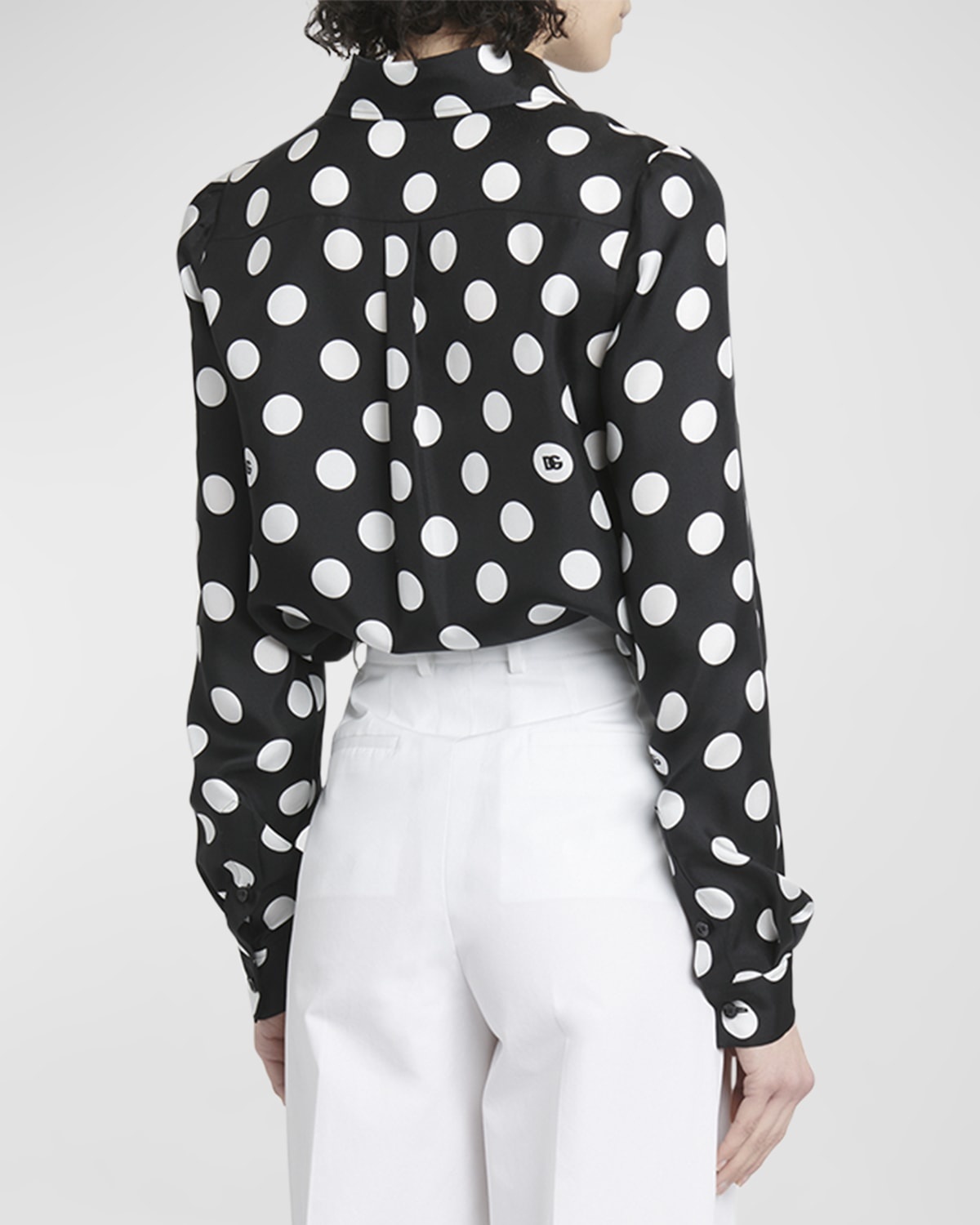DG Polka-Dot Print Long-Sleeve Silk Twill Shirt - 6