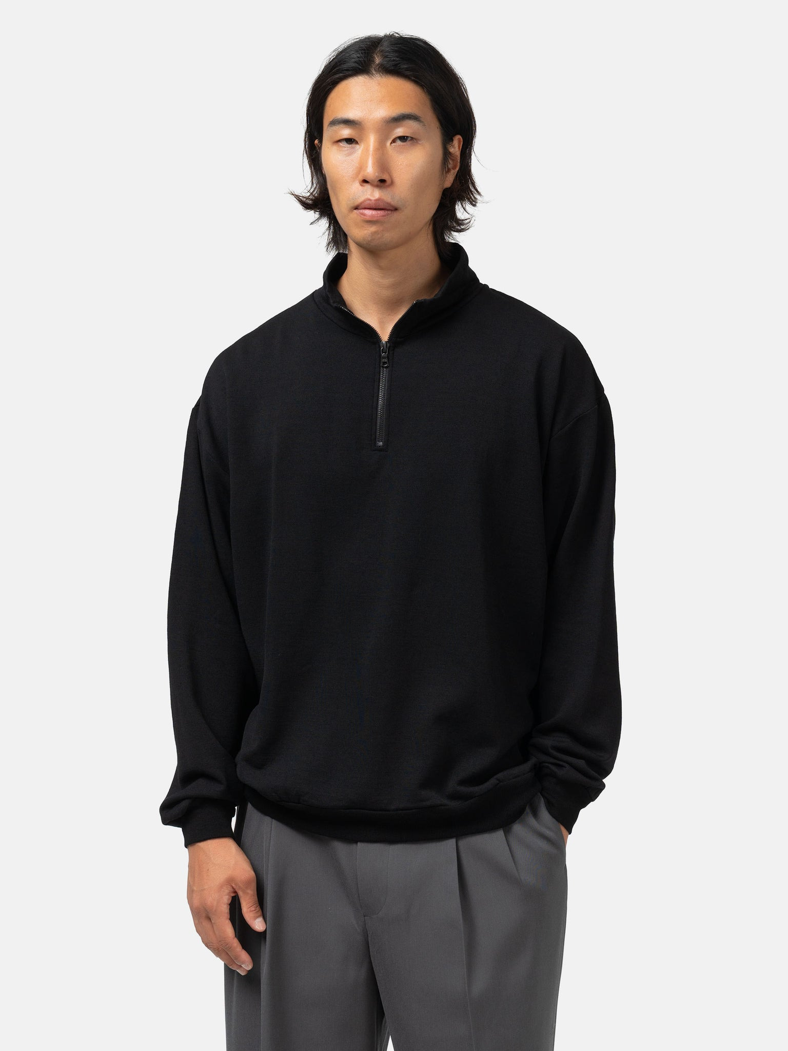 Light Wool Sweat Half Zip P/O Black - 4