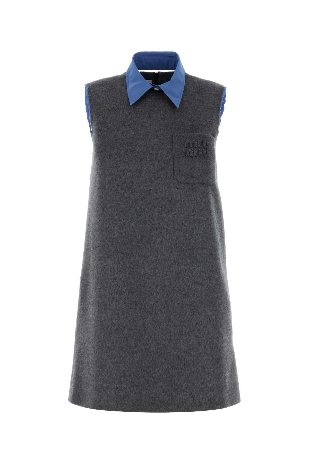 Miu Miu Women Grey Velour Mini Dress - 1