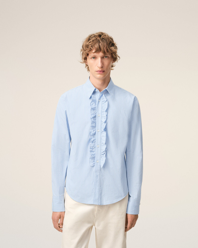 BLUE COTTON LONG SLEEVE RUFFLED ADJUSTED SHIRT 3