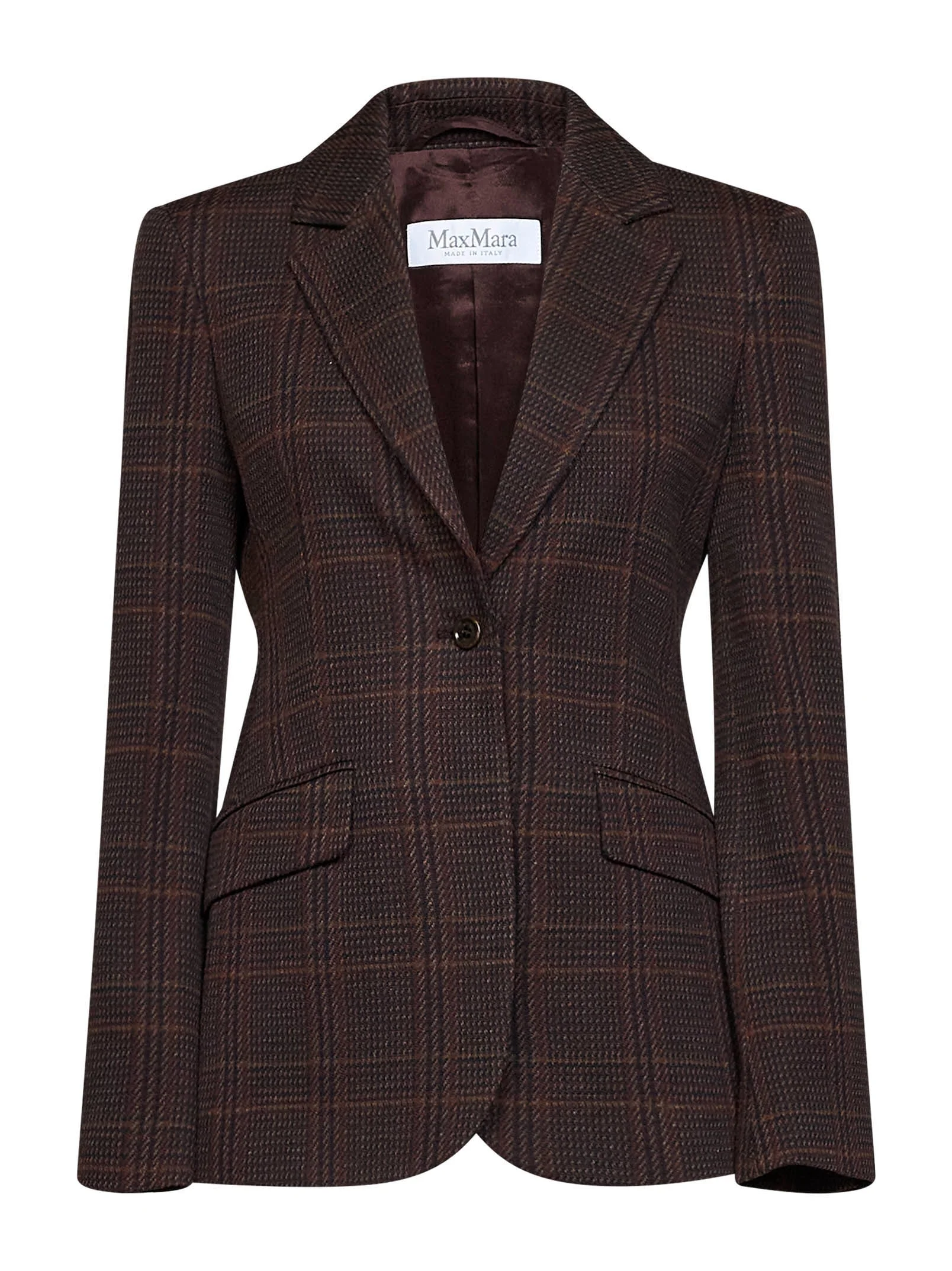 Max Mara Women Burgundy Brown Prince Of Wales Check Mxmabate Single-Breasted Jacket - 1