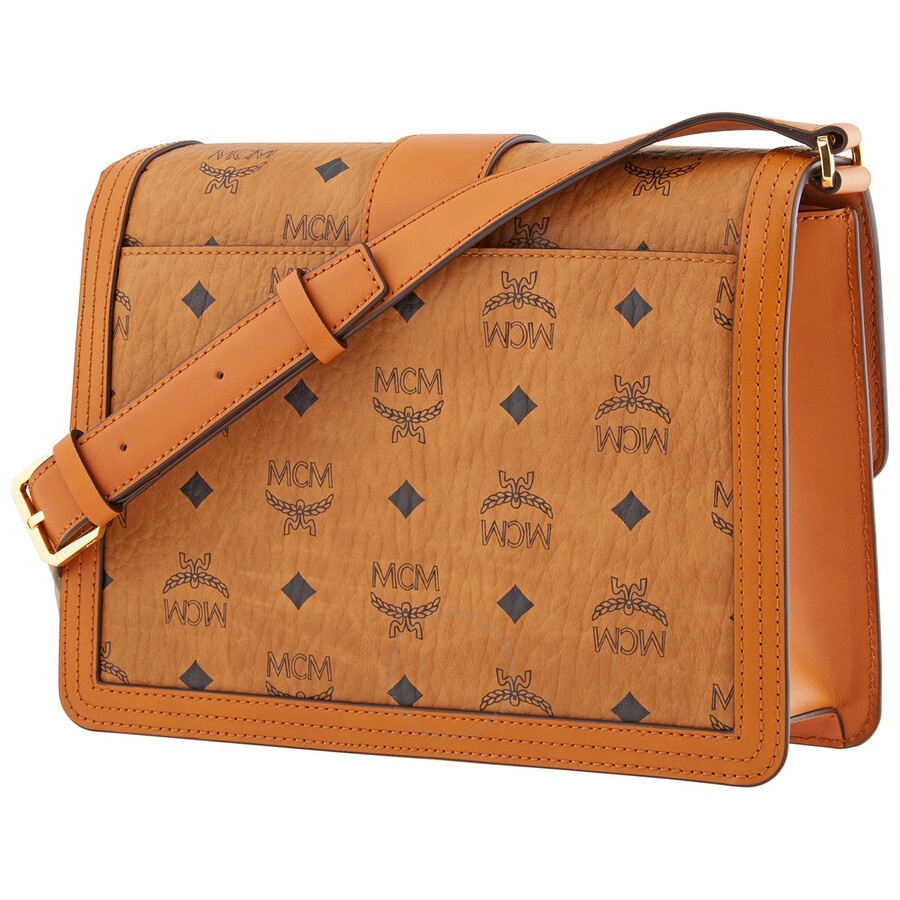 MCM Signature Visetos Tracy Shoulder Bag In Cognac - 3