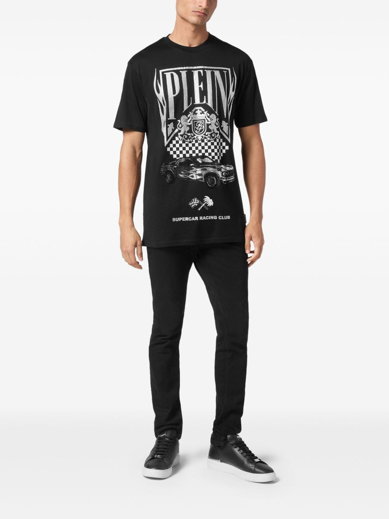 PHILIPP PLEIN Strass Flame Racing T-shirt outlook