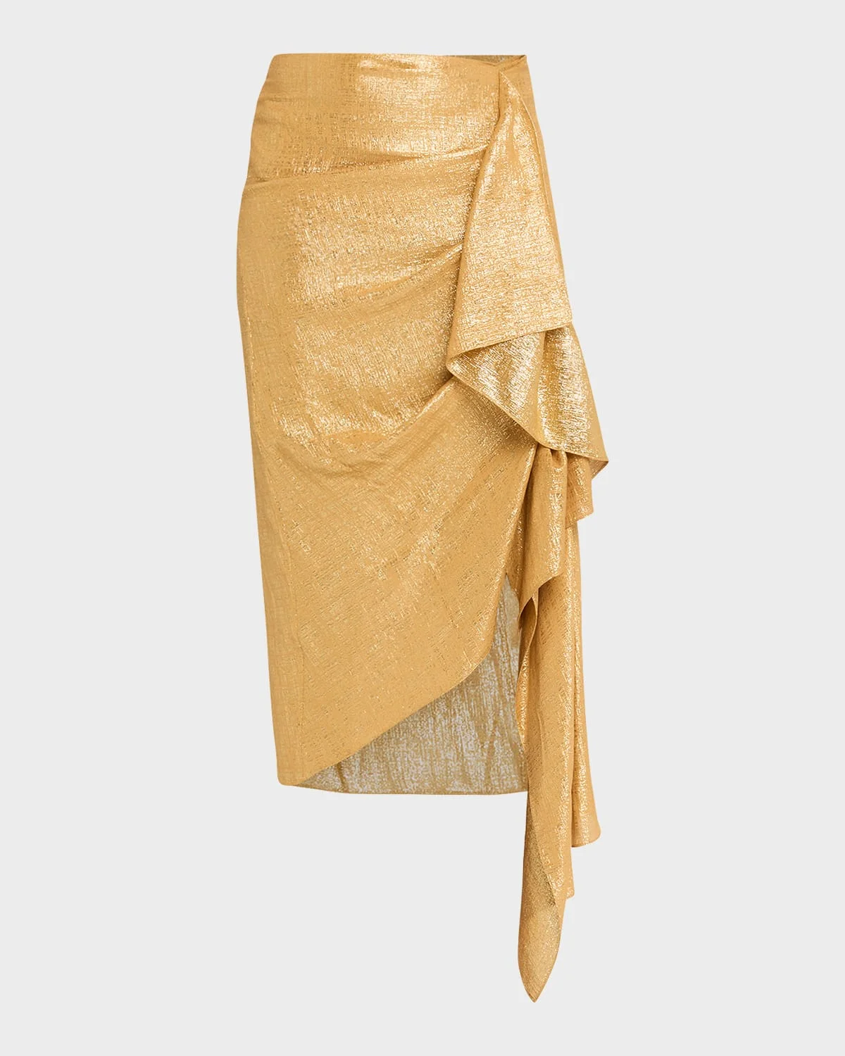 Draped Metallic Lame Midi Skirt - 1