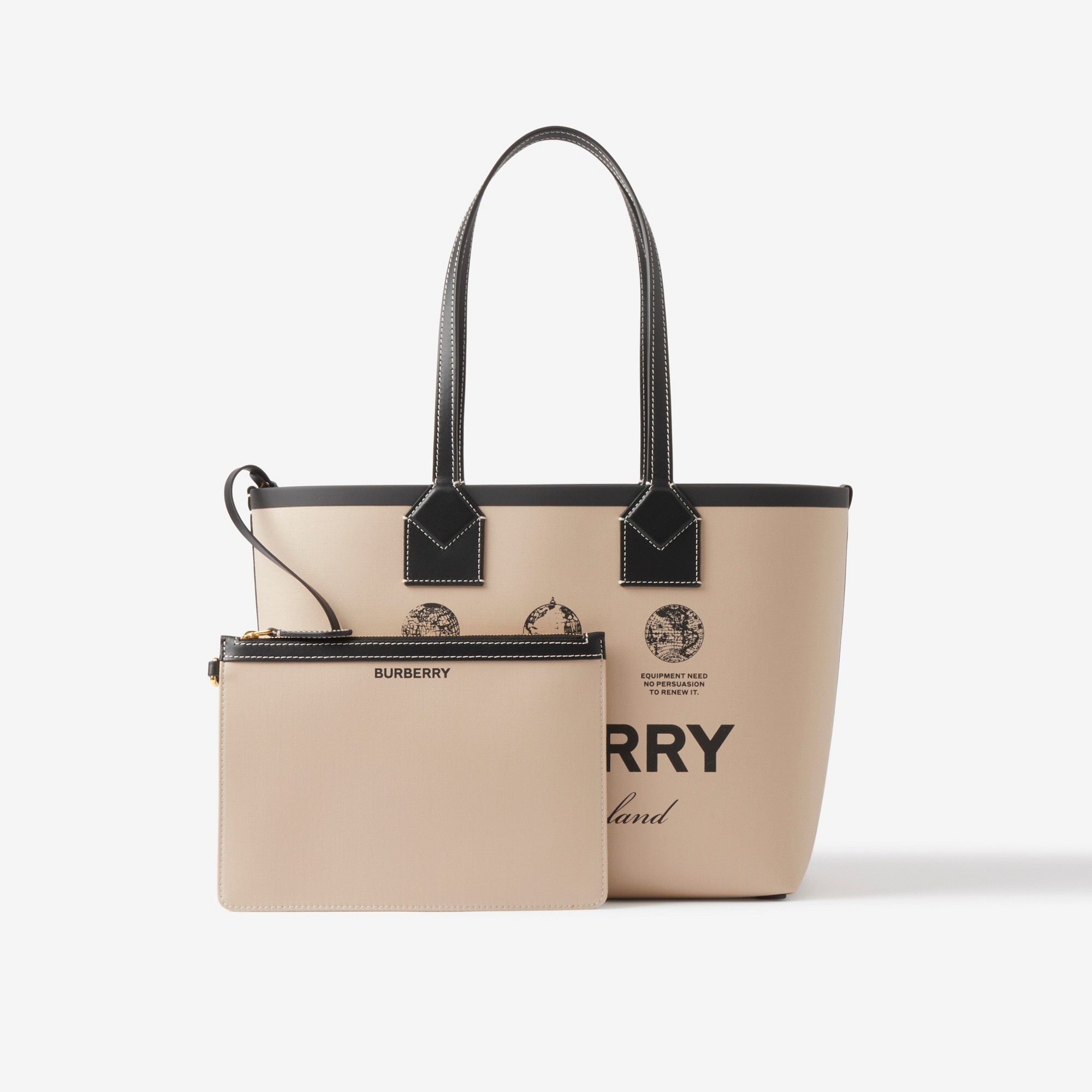 Label Print Cotton and Leather Small London Tote Bag - 4
