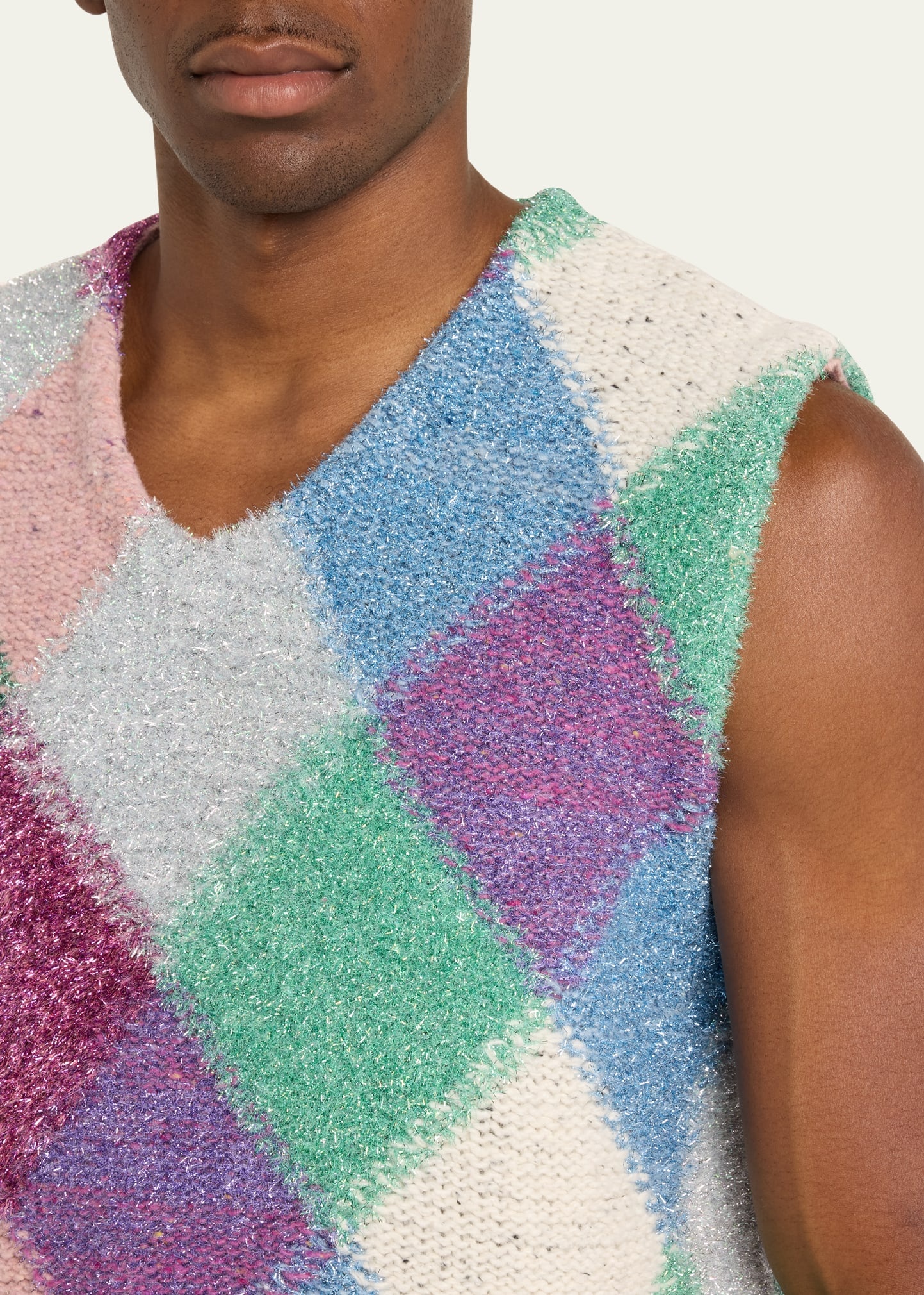 Men's Multicolor Lurex Argyle Sweater Vest - 5