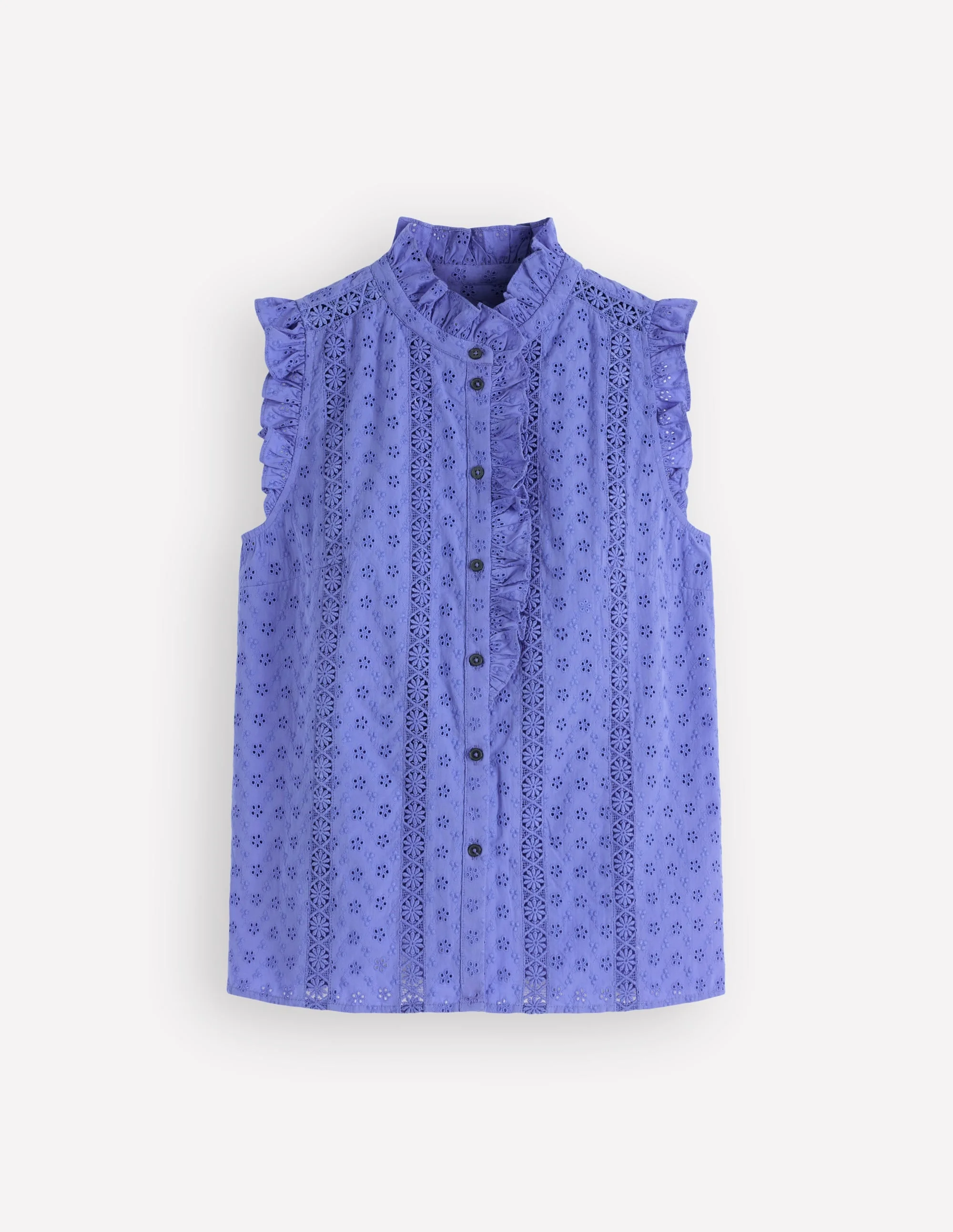 Sleeveless Ruffle Broderie Top-Iris Blue - 1