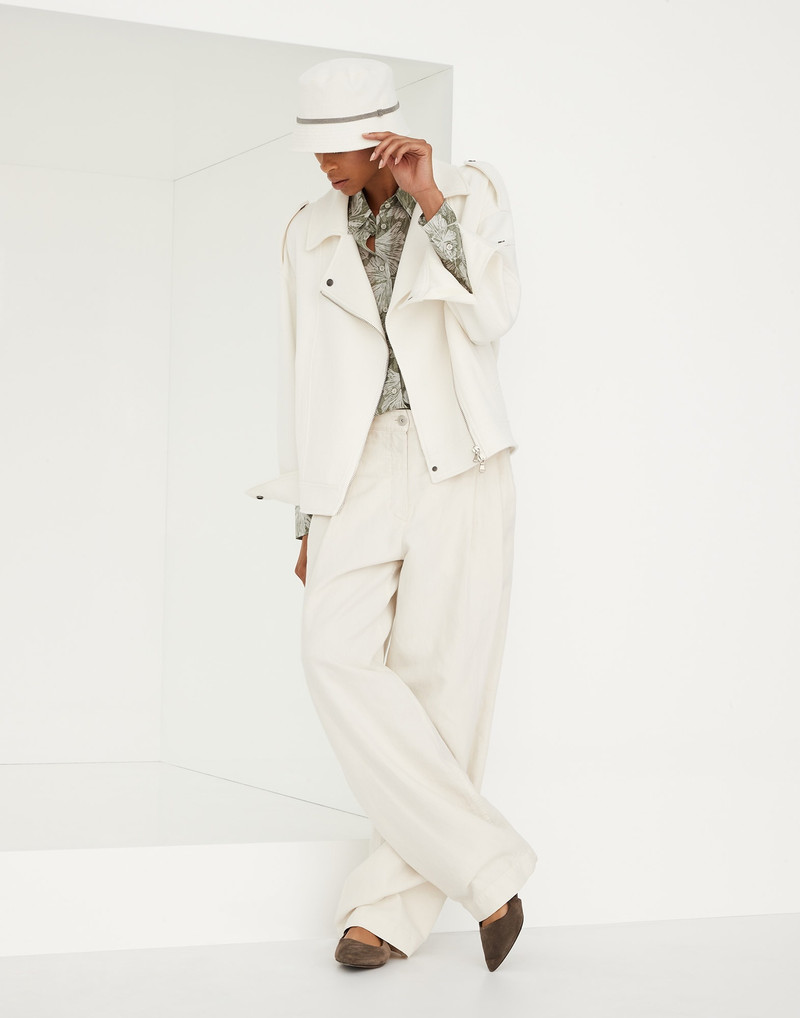Garment-dyed relaxed trousers in cotton and linen cover 4