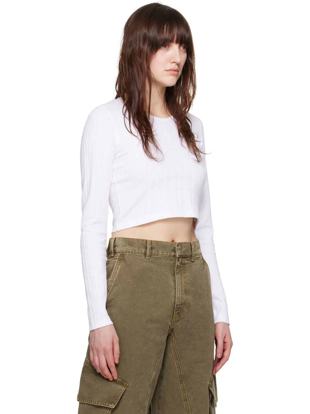 White Cropped Long Sleeve T-Shirt - 2