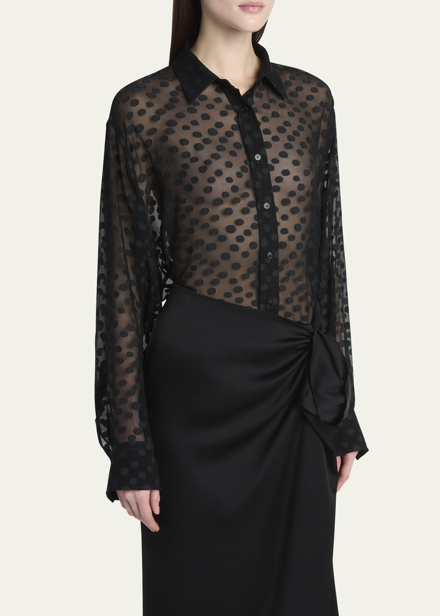 Sheer Polka Dot Button Down Blouse - 4