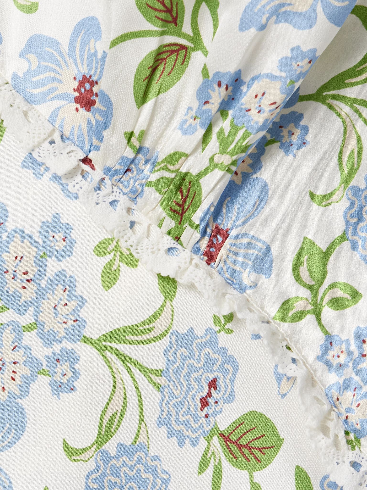 Tahlia lace-trimmed floral-print silk-charmeuse midi dress Blue - 4