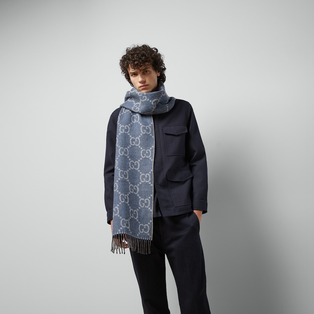 GG jacquard knit scarf with tassels - 4