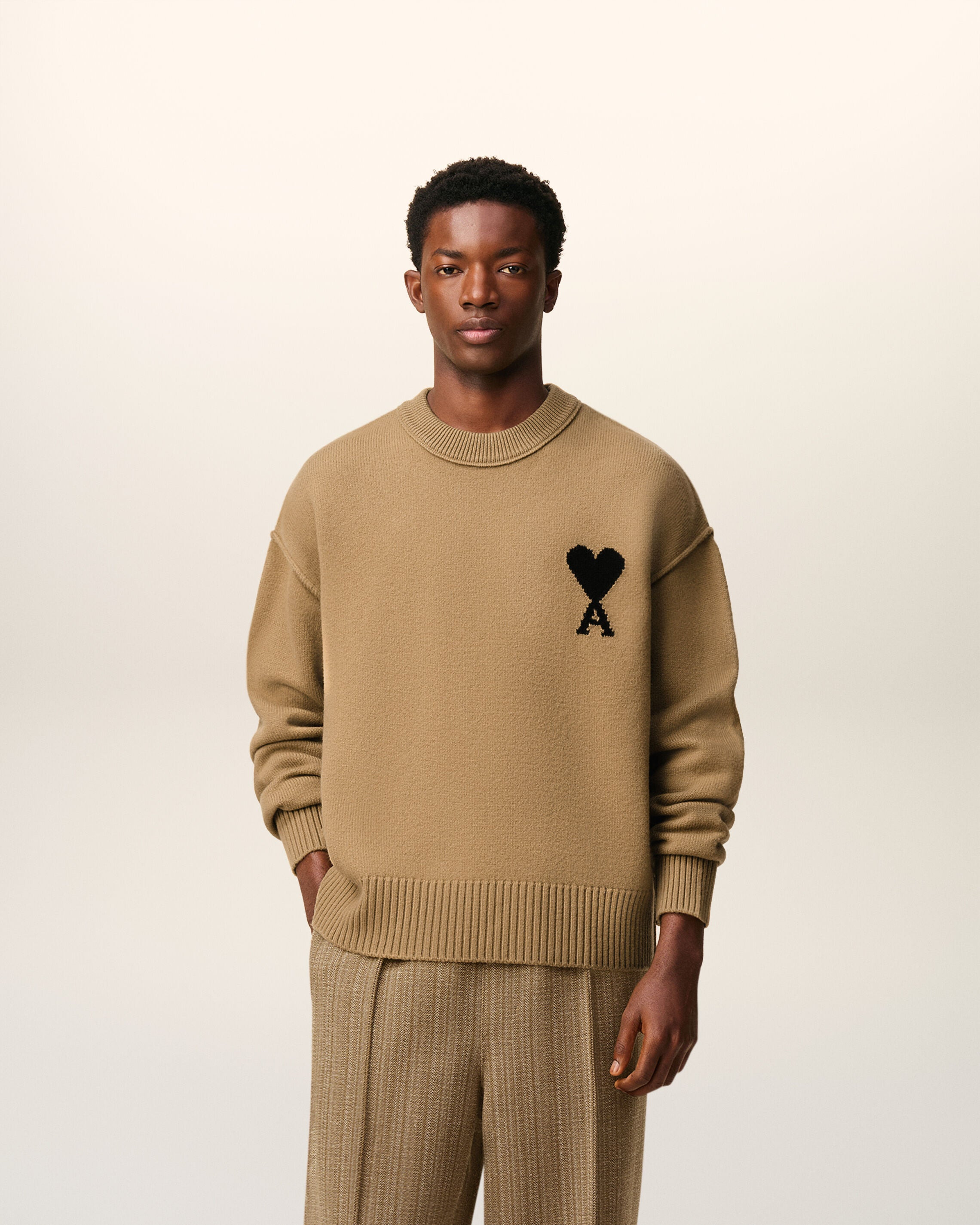 BROWN WOOL AMI DE COEUR CREWNECK SWEATER - 2