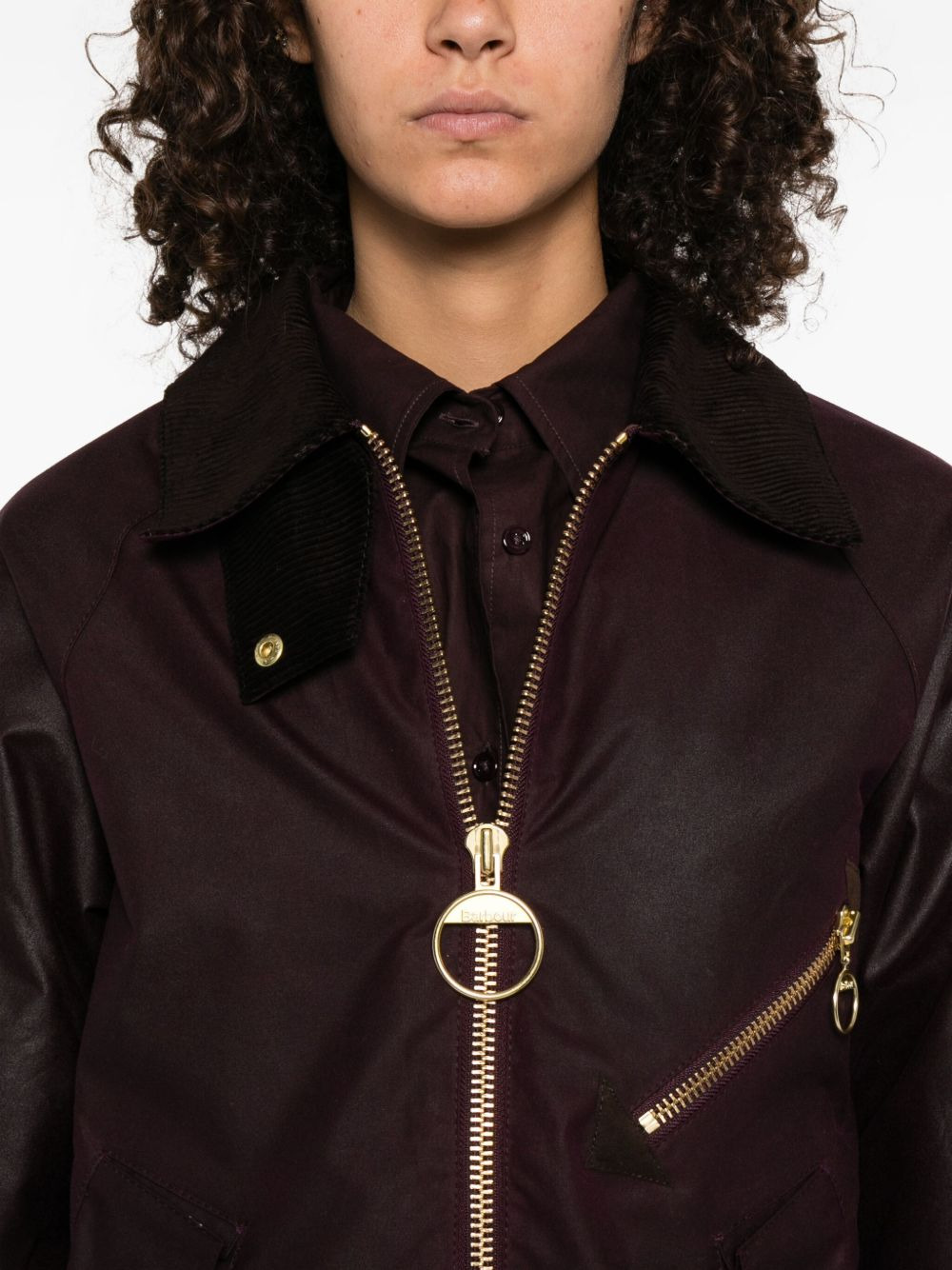 corduroy-collar zip-up jacket - 5