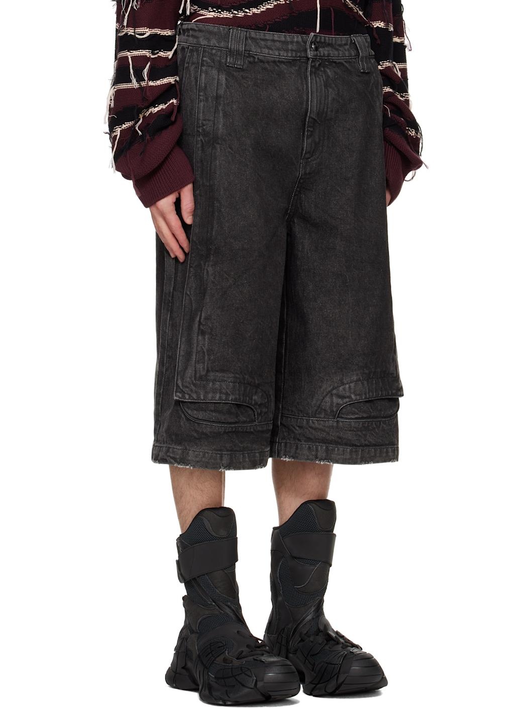 Black Sean Distressed Stain Denim Shorts - 2