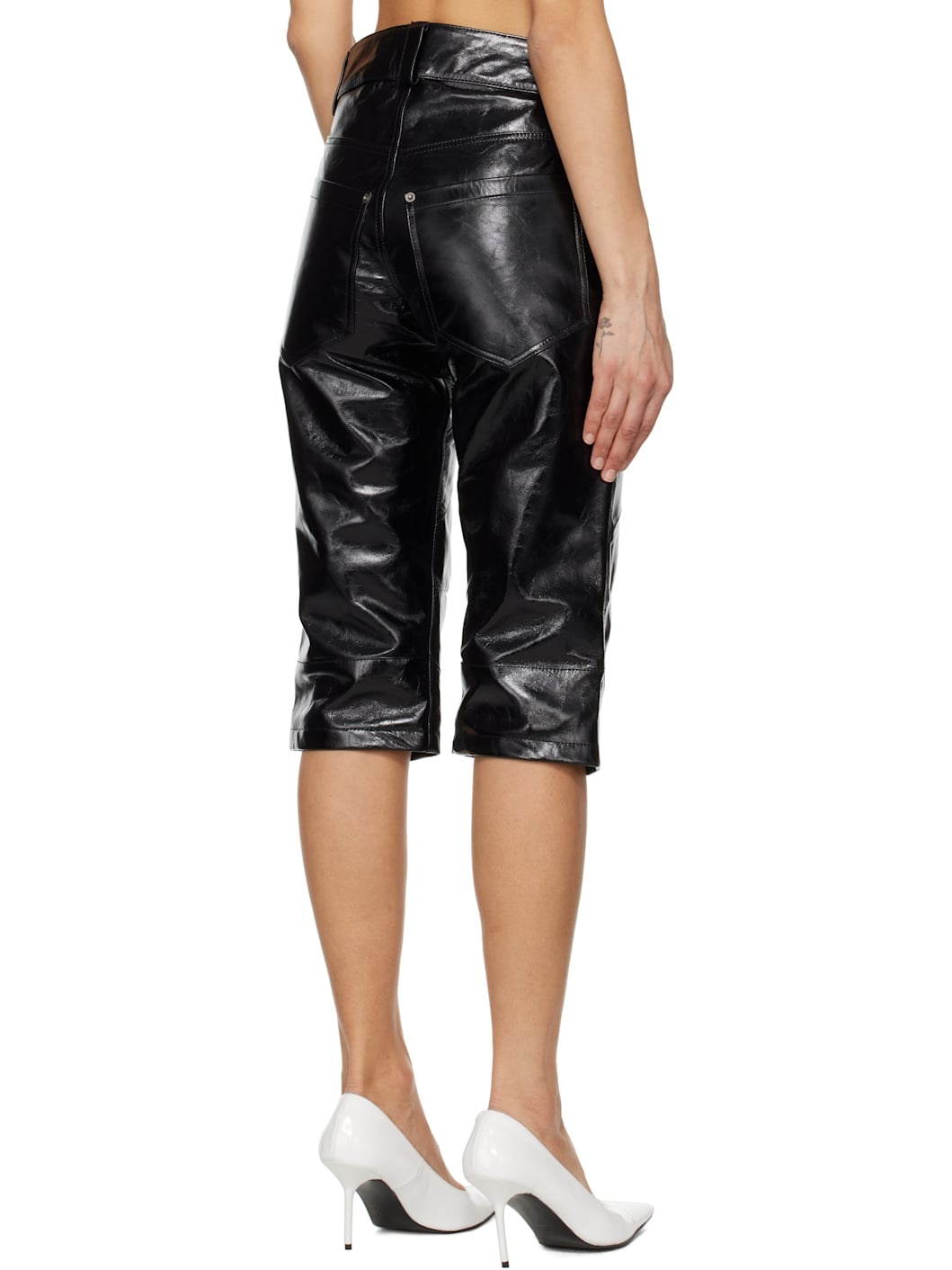 Black Knee Pad Leather Shorts - 3