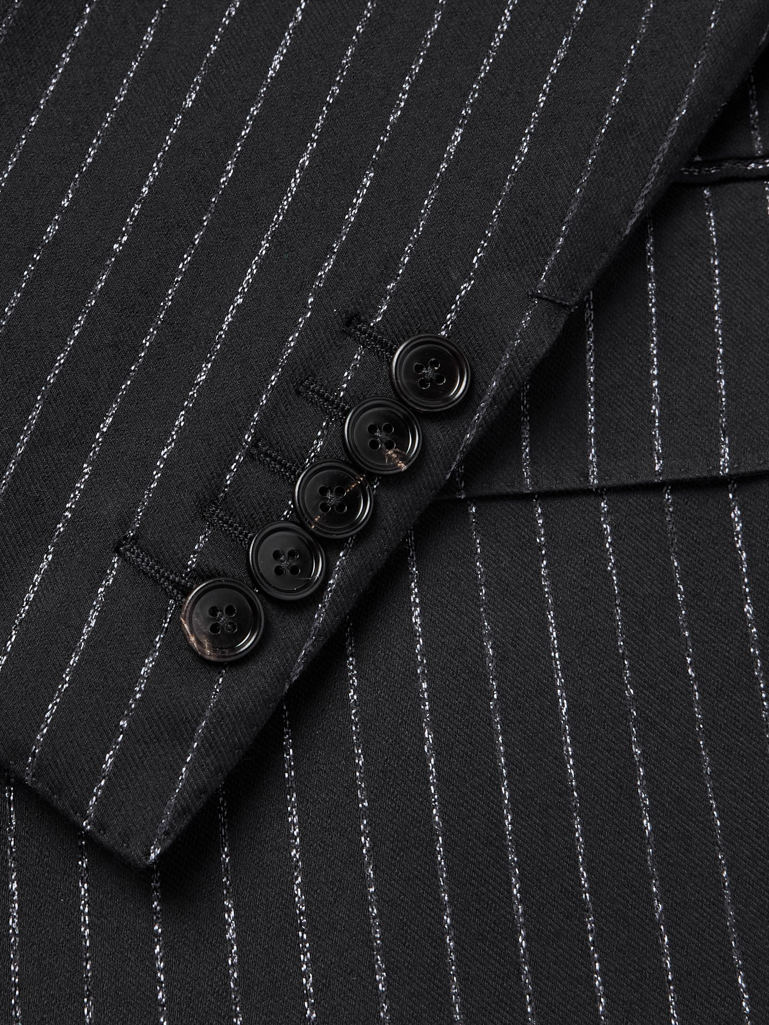 Dyllan Double-Breasted Striped Metallic Wool and Silk-Blend Suit Jacket Black - 5