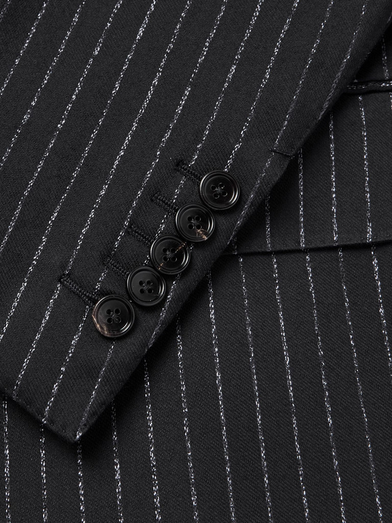 Dyllan Double-Breasted Striped Metallic Wool and Silk-Blend Suit Jacket Black 5