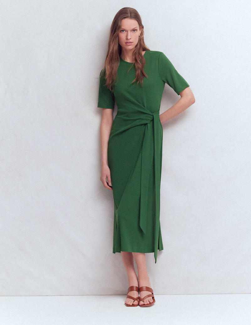 Zinnia Tie Ponte Midi Dress-Dark Green 6