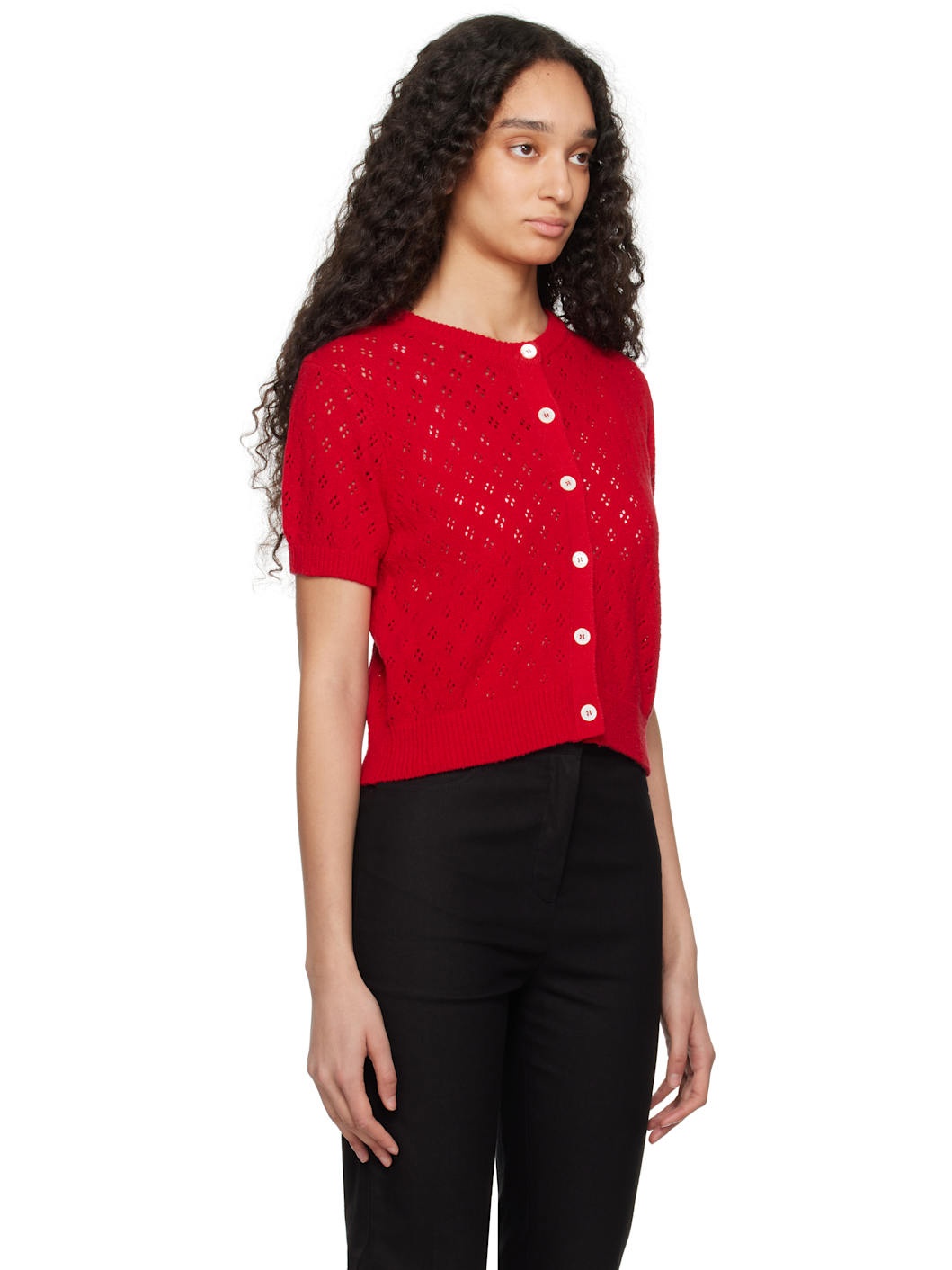 Red Crochet Half Sleeve Cardigan - 2