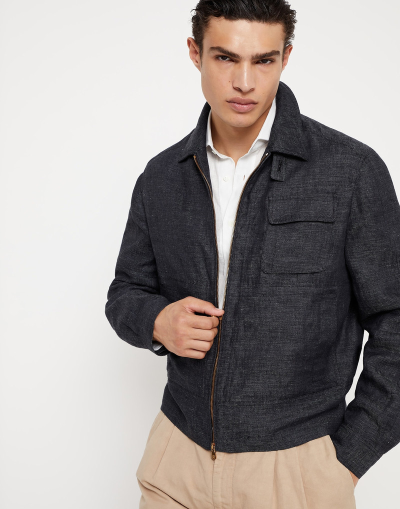 Denim-effect linen outerwear jacket with chest pocket 4