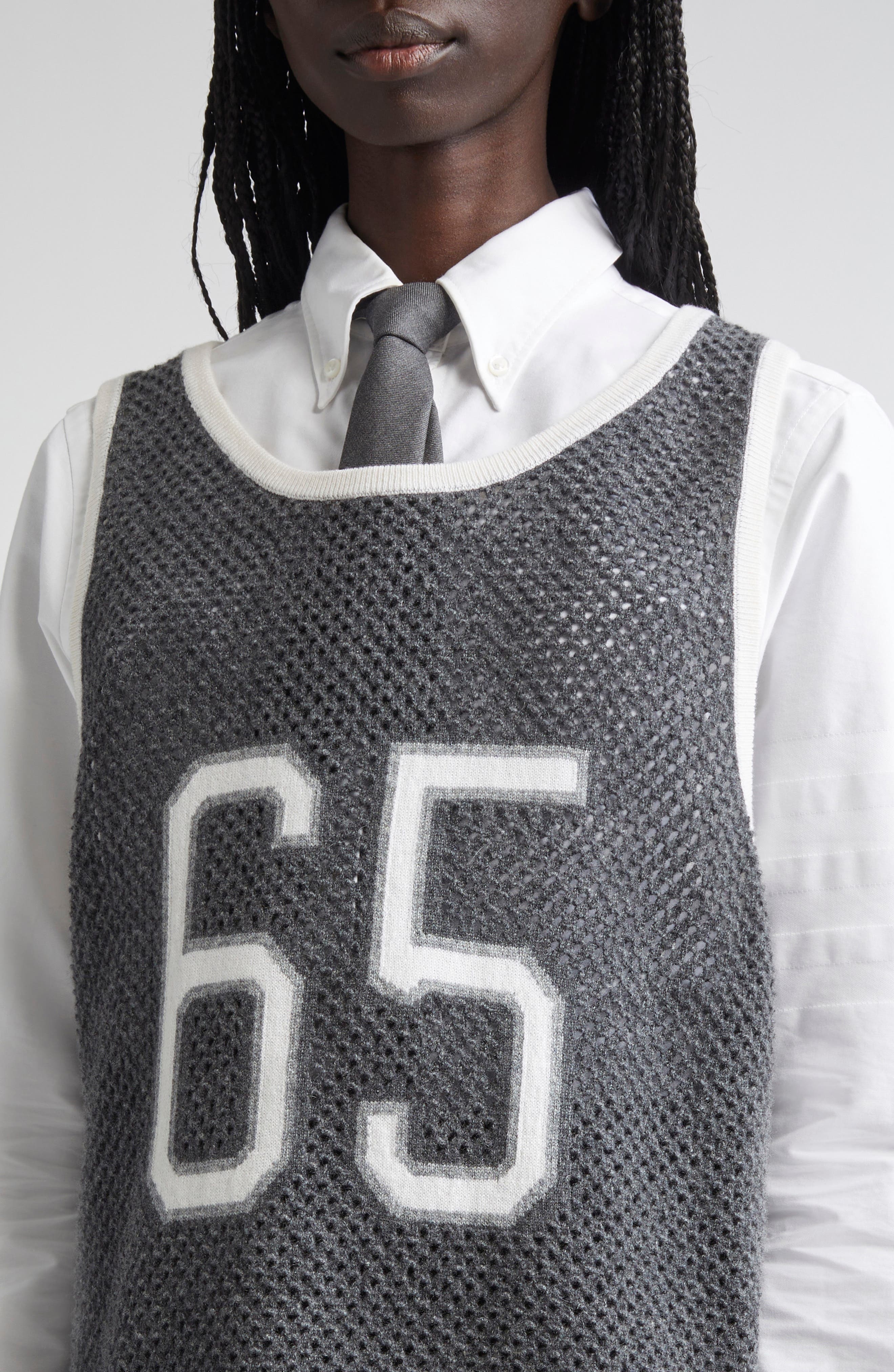 Thom Browne Athletic Mesh Basketball Jersey Sweater Vest in Medium Grey at Nordstrom - 5
