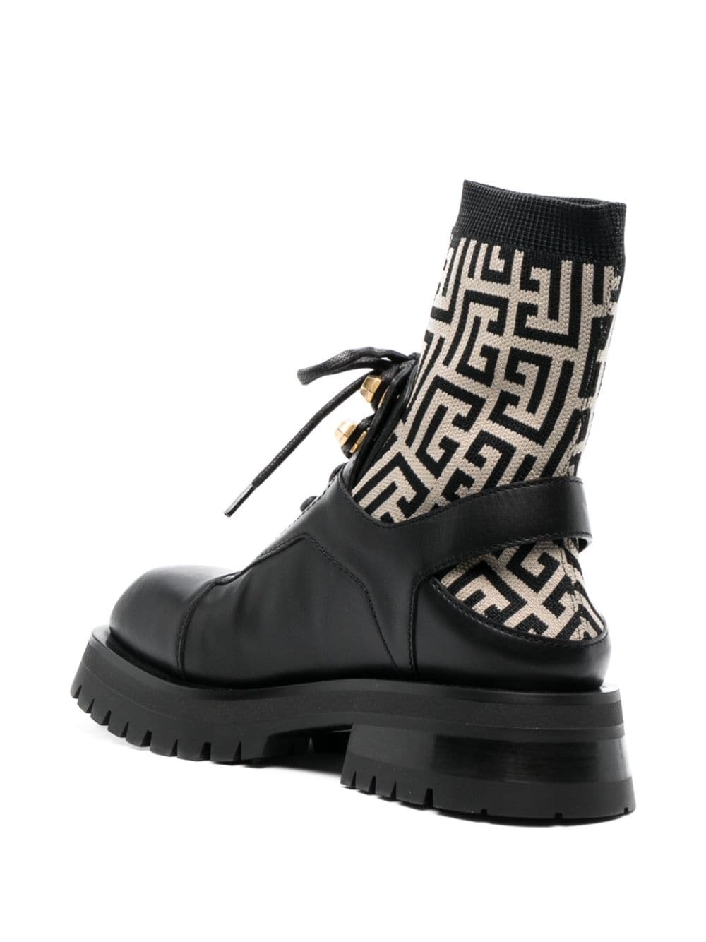 PB-monogram sock-ankle leather boots - 3