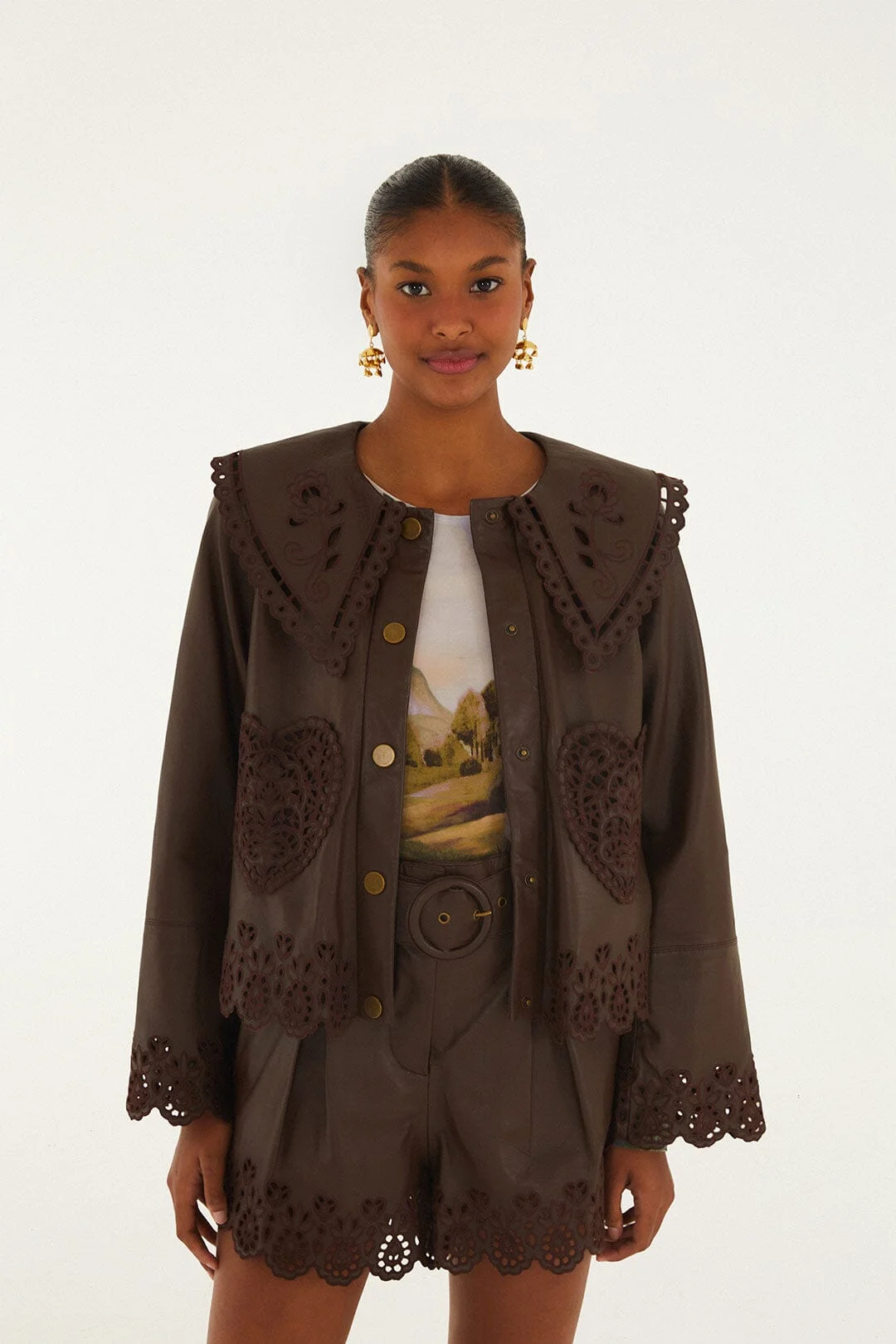 Dark Brown Hearts Richelieu Leather Jacket - 1