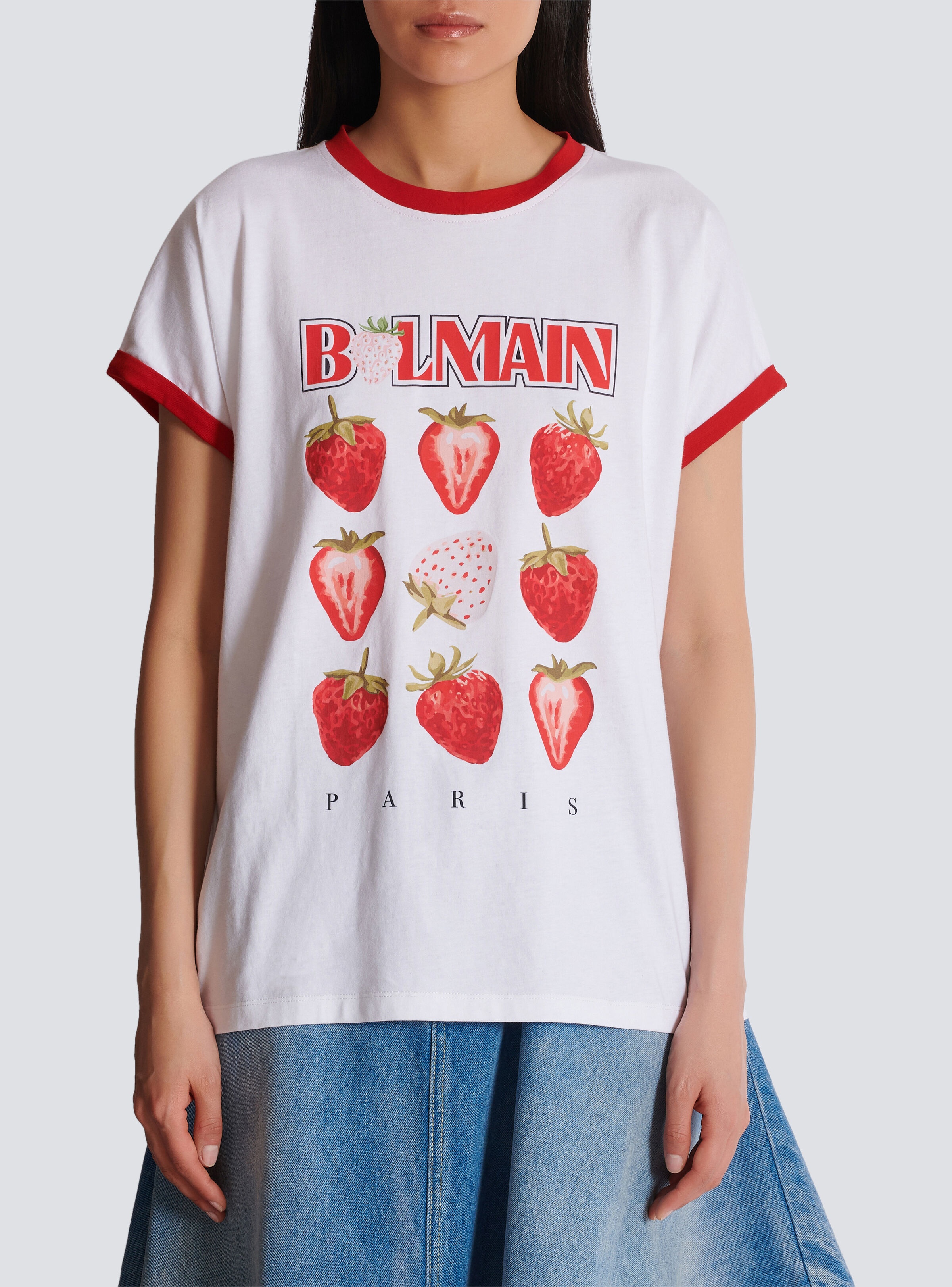 Two-tone T-shirt with Balmain Strawberry print - 5