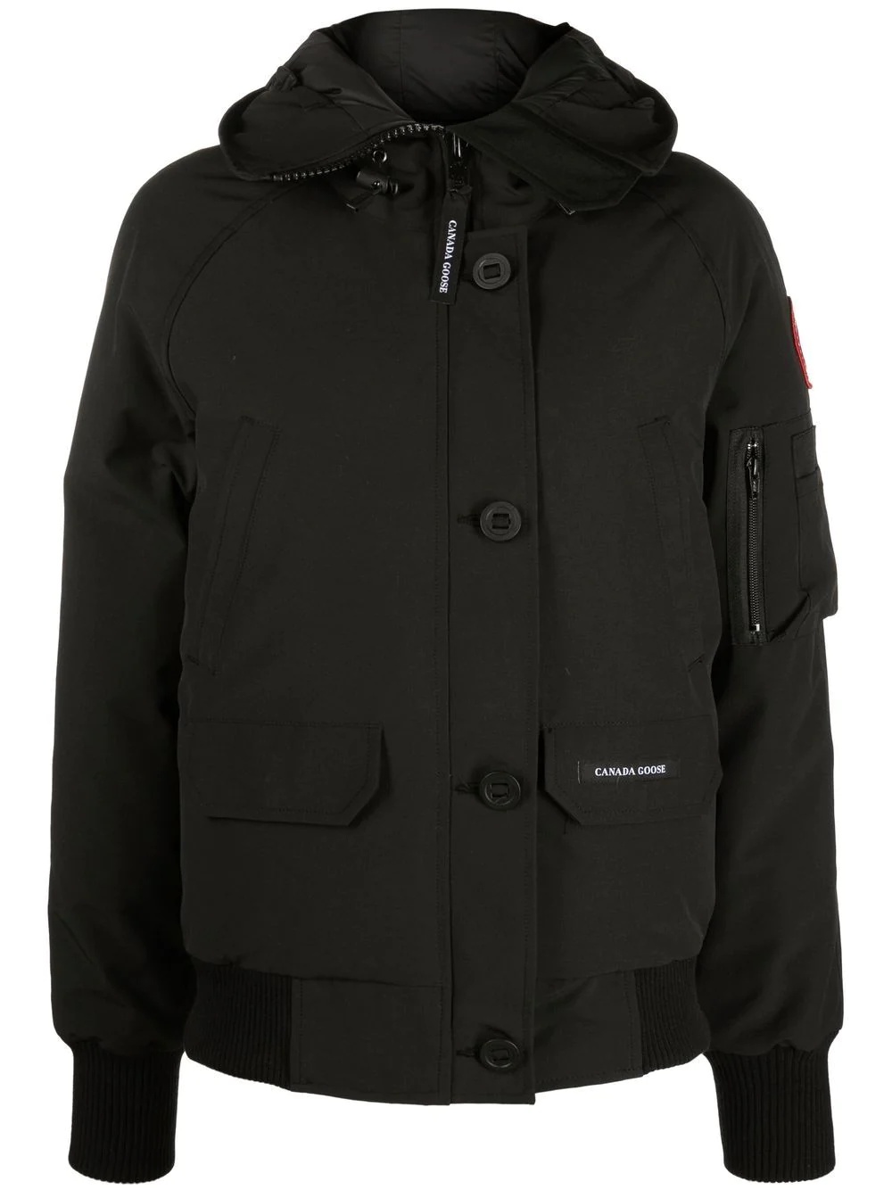 logo-patch hooded down jacket - 1