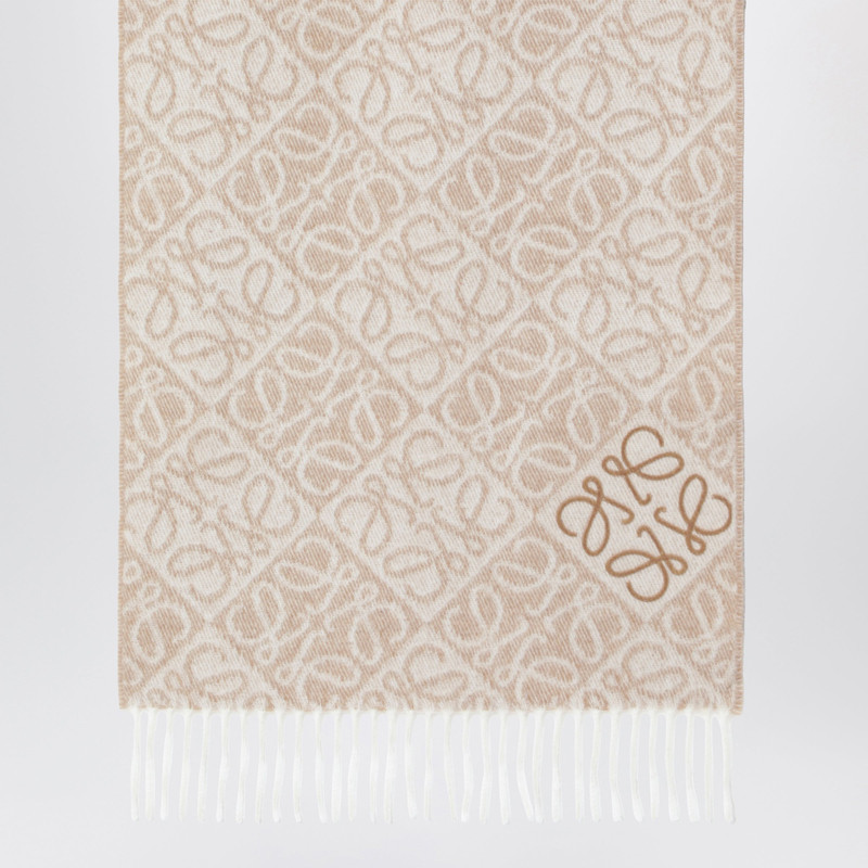 Beige Anagram wool and cashmere scarf 3