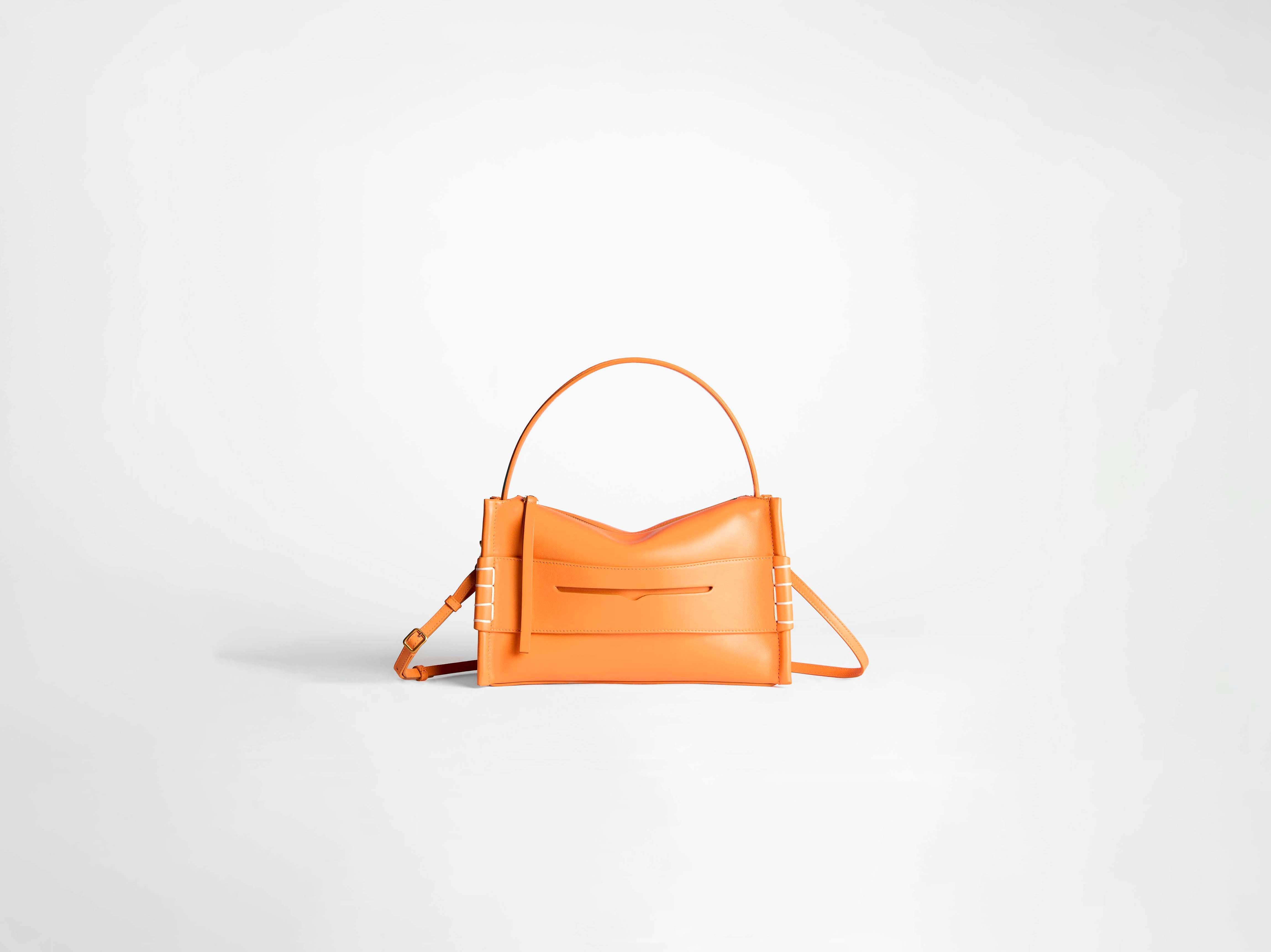 SMALL LOAFER BAG IN BRIGHT ORANGE LEATHER - 6