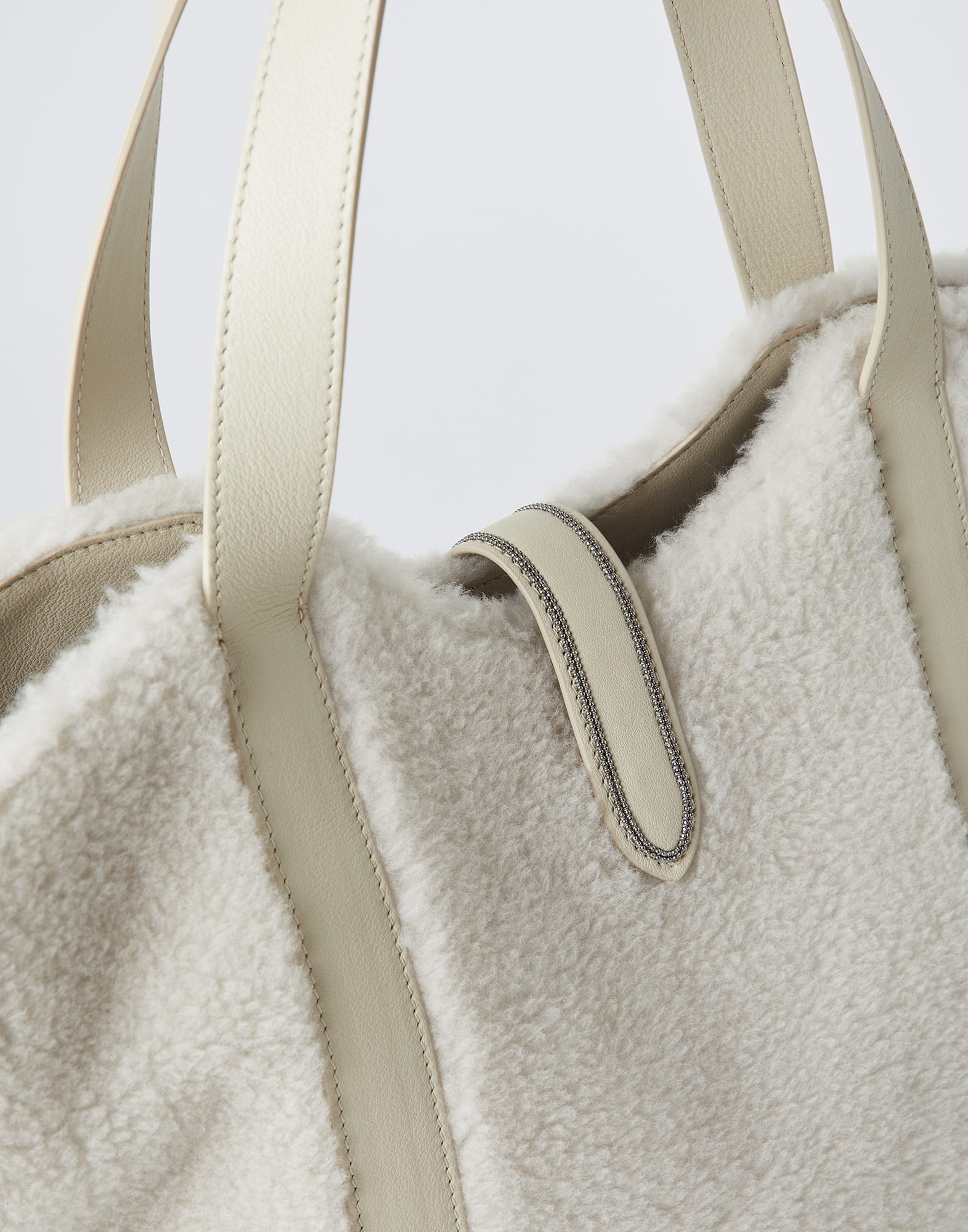 Virgin wool and cashmere fleecy shopper bag with monili - 3