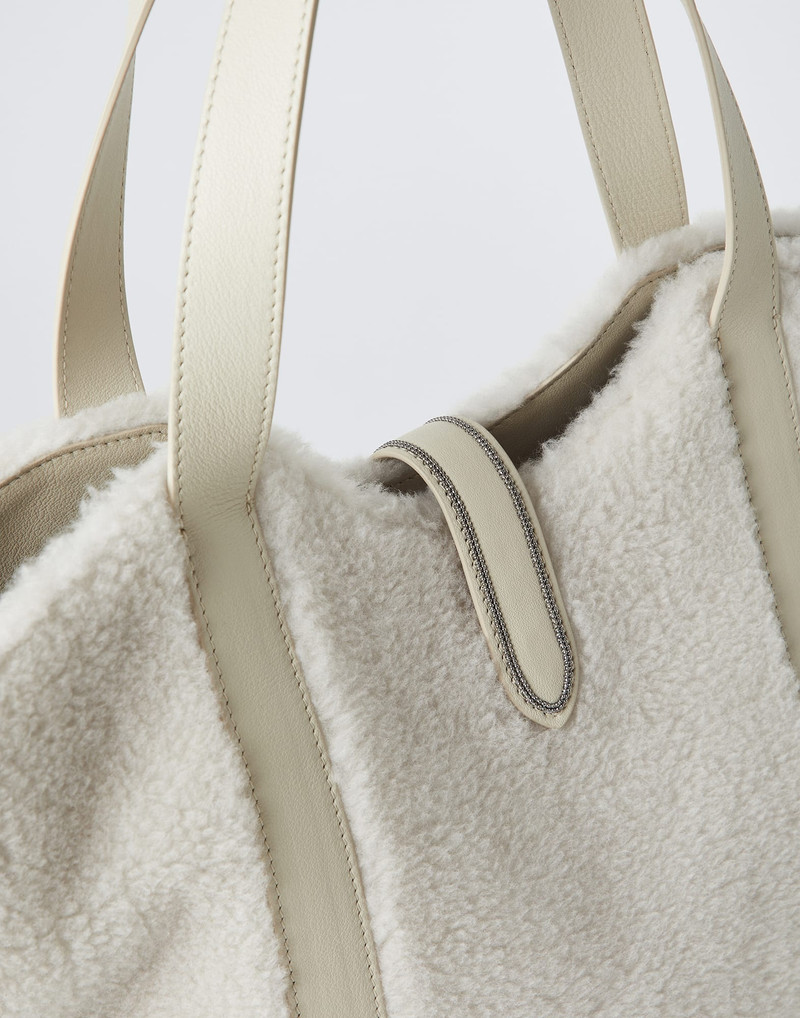 Virgin wool and cashmere fleecy shopper bag with monili 3