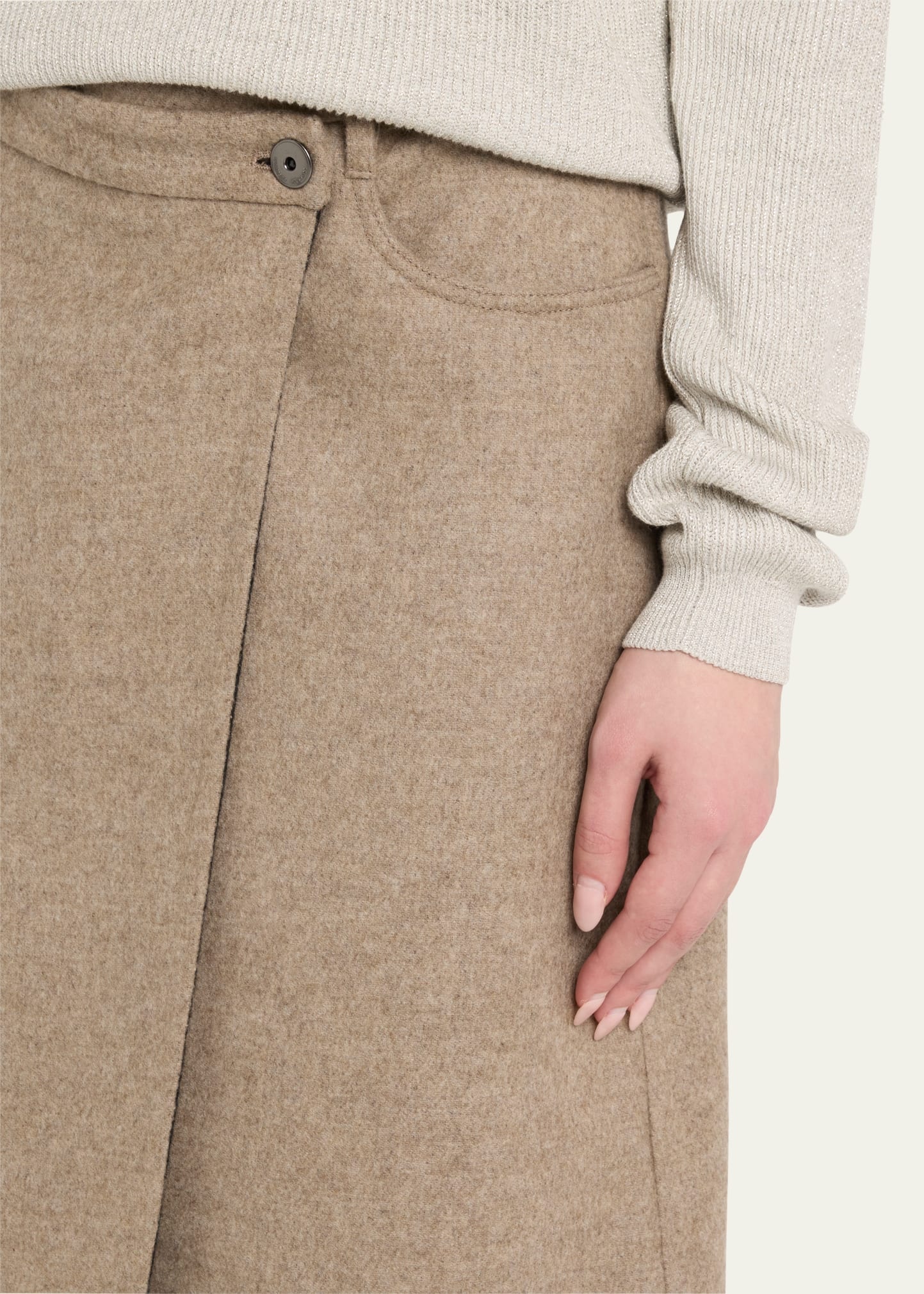 Wrap Fluid Double Face Wool Midi Skirt - 5