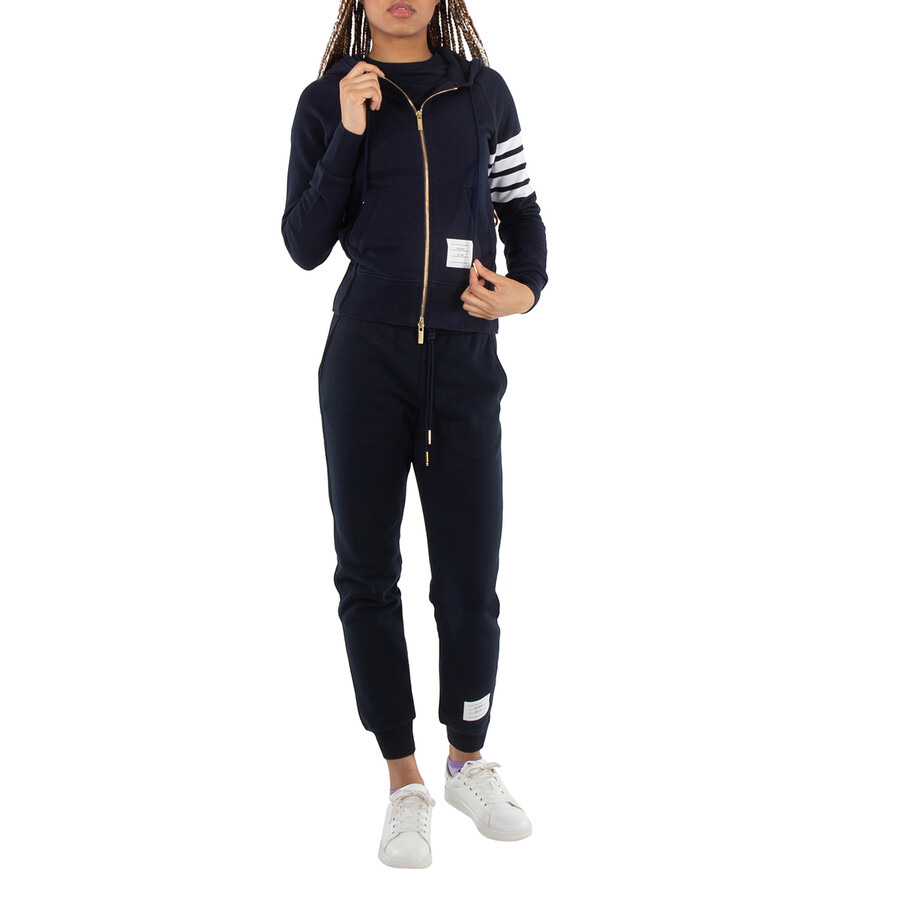 Thom Browne Navy 4-Bar Loopback Full Zip Hoodie - 4