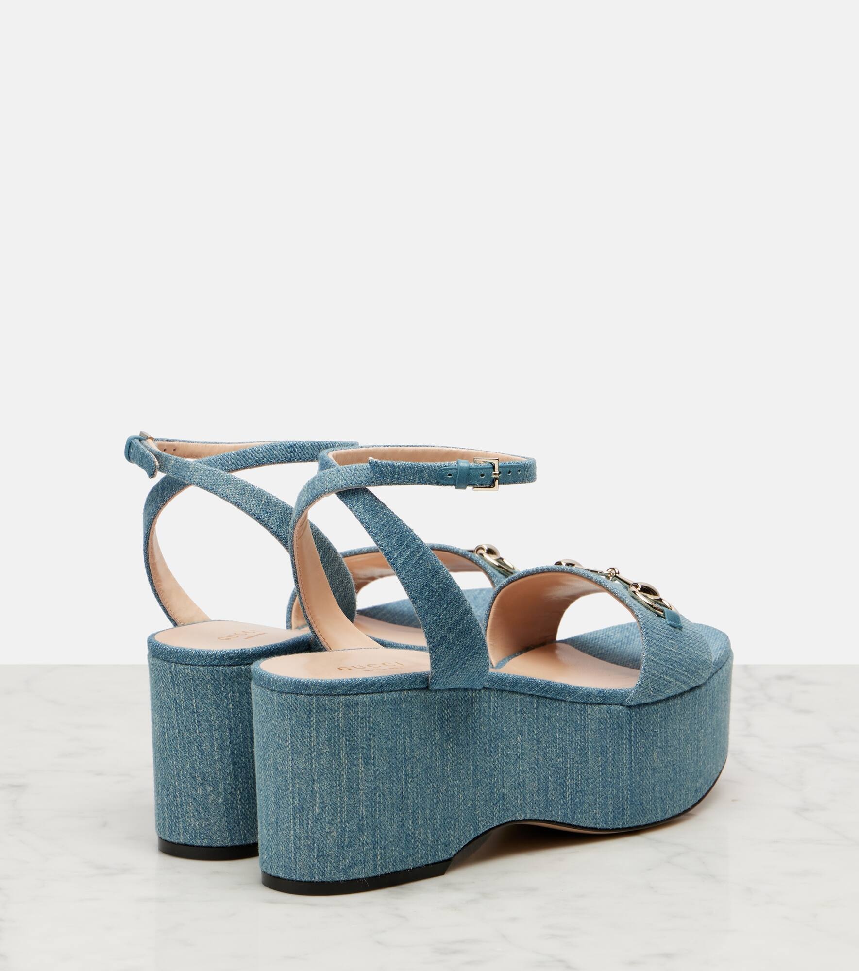 Horsebit denim platform sandals - 2